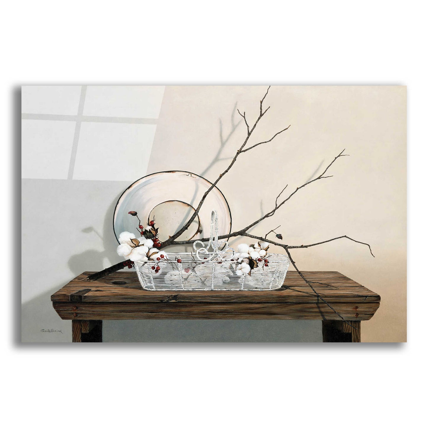 Epic Art 'Wire Basket With Cotton' by Cecile Baird, Acrylic Glass Wall Art,16x12