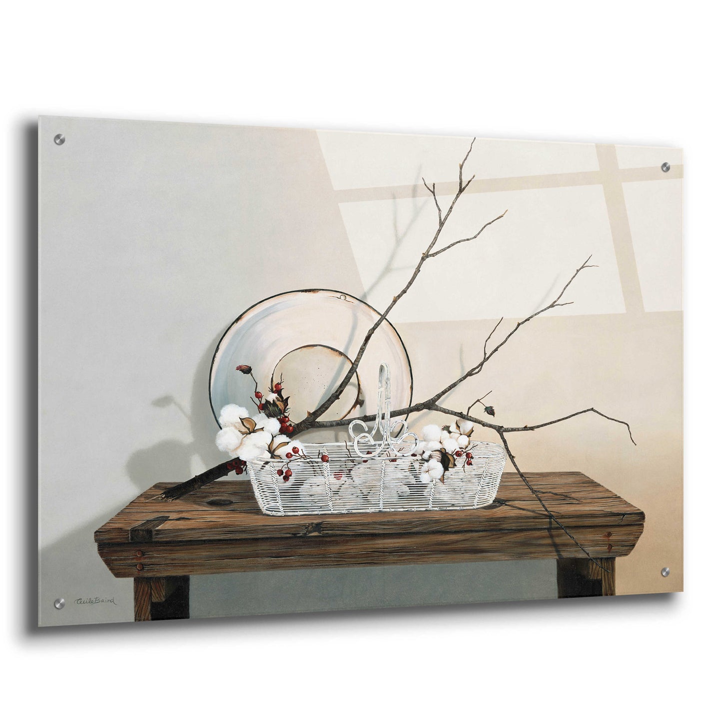 Epic Art 'Wire Basket With Cotton' by Cecile Baird, Acrylic Glass Wall Art,36x24