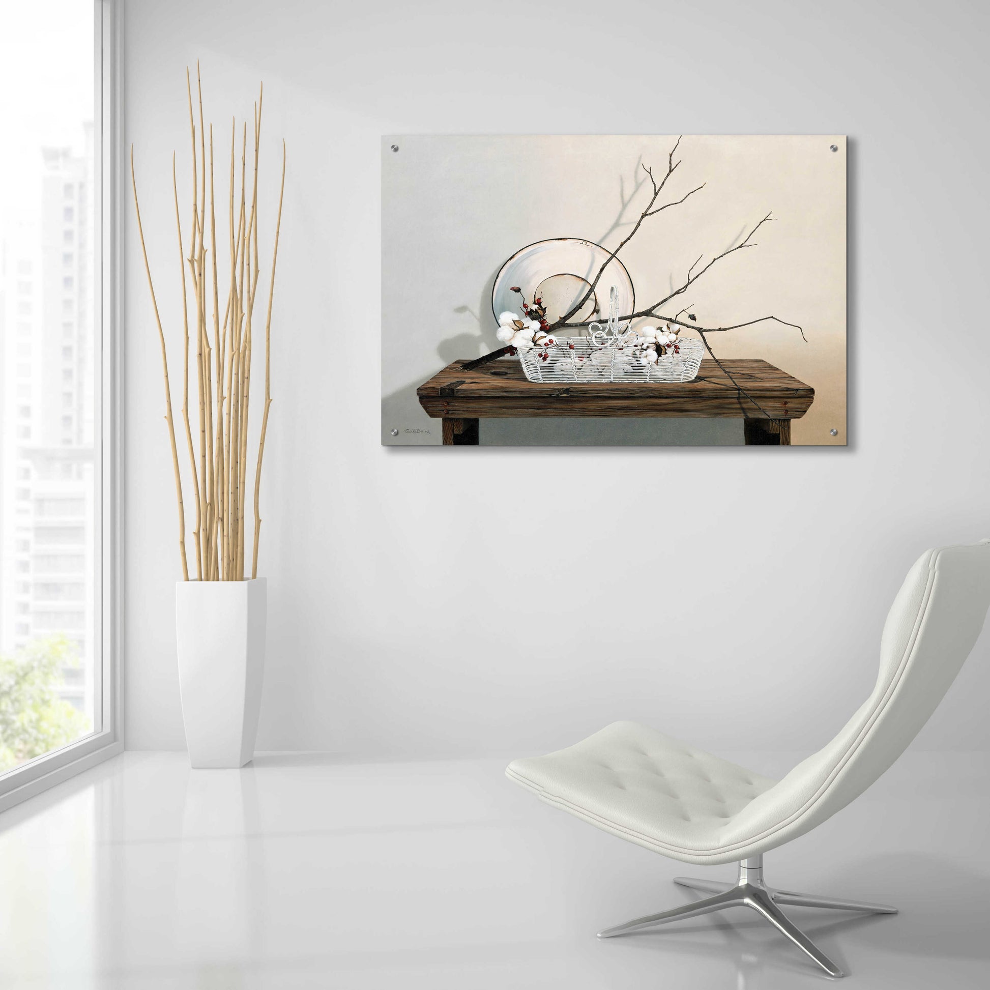 Epic Art 'Wire Basket With Cotton' by Cecile Baird, Acrylic Glass Wall Art,36x24