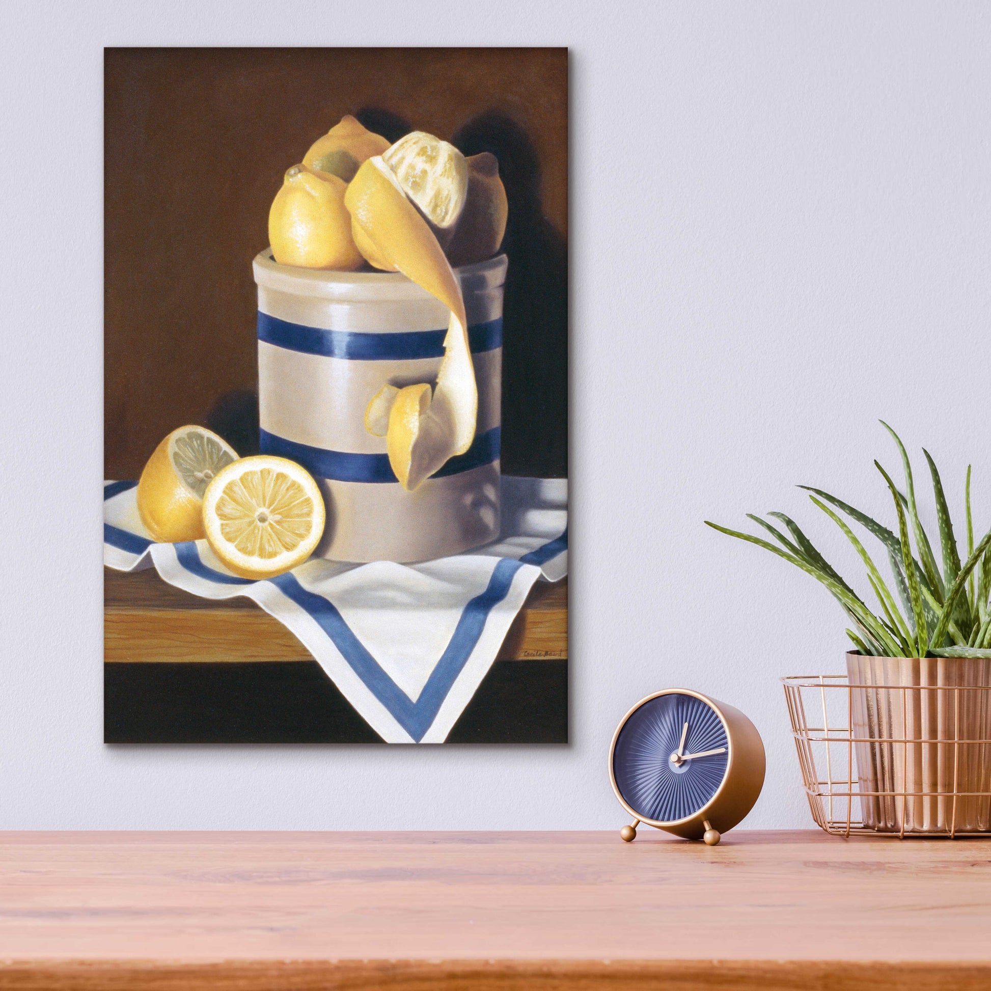 Epic Art 'Blue Stripes & Lemons' by Cecile Baird, Acrylic Glass Wall Art,12x16