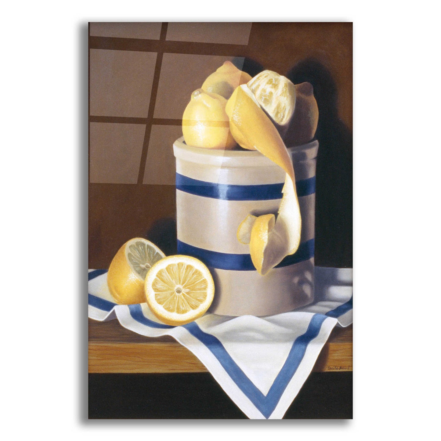 Epic Art 'Blue Stripes & Lemons' by Cecile Baird, Acrylic Glass Wall Art,12x16