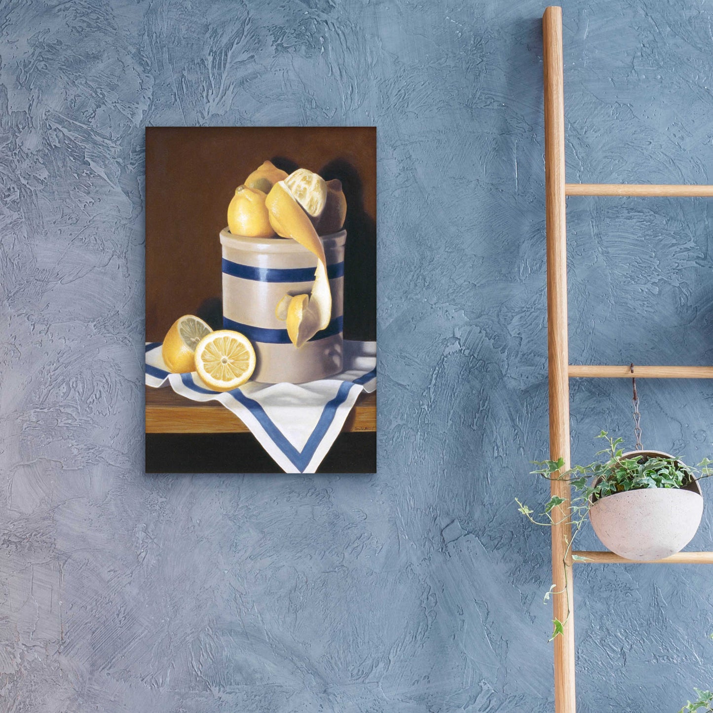 Epic Art 'Blue Stripes & Lemons' by Cecile Baird, Acrylic Glass Wall Art,16x24