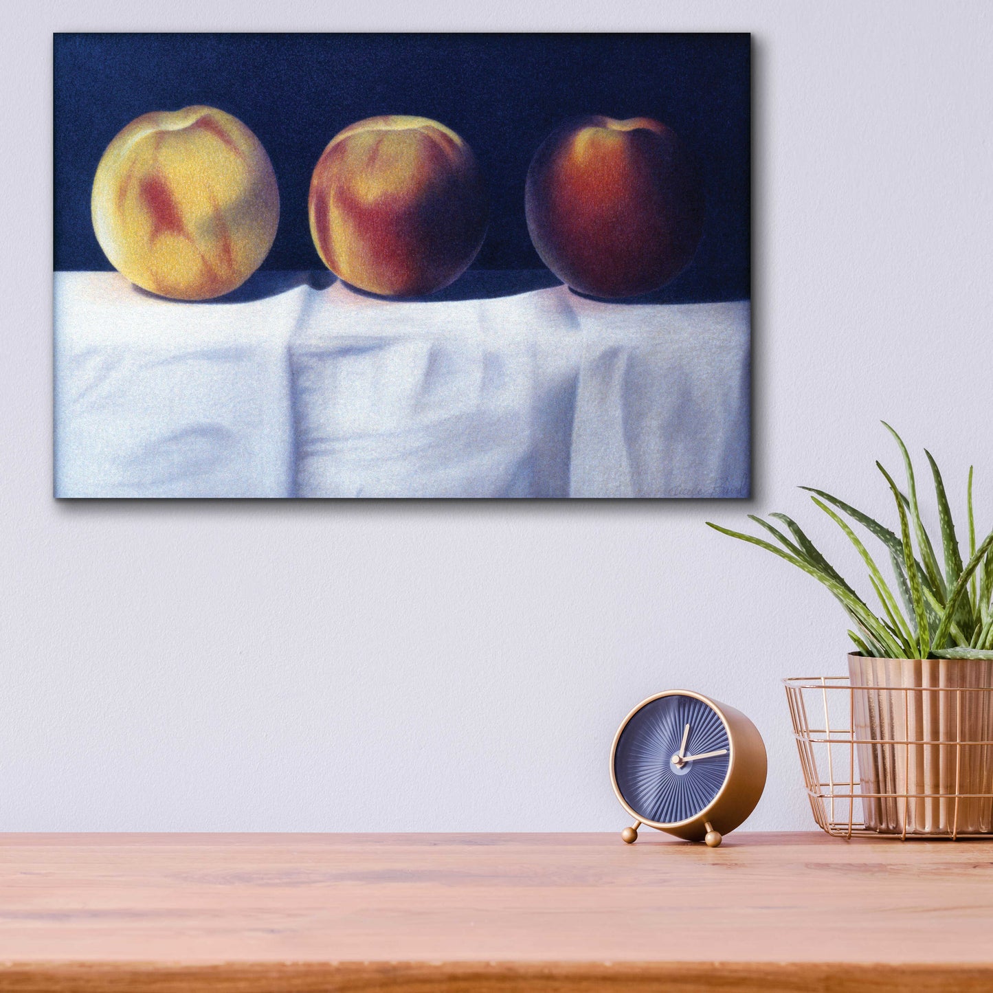 Epic Art 'Three Peaches' by Cecile Baird, Acrylic Glass Wall Art,16x12