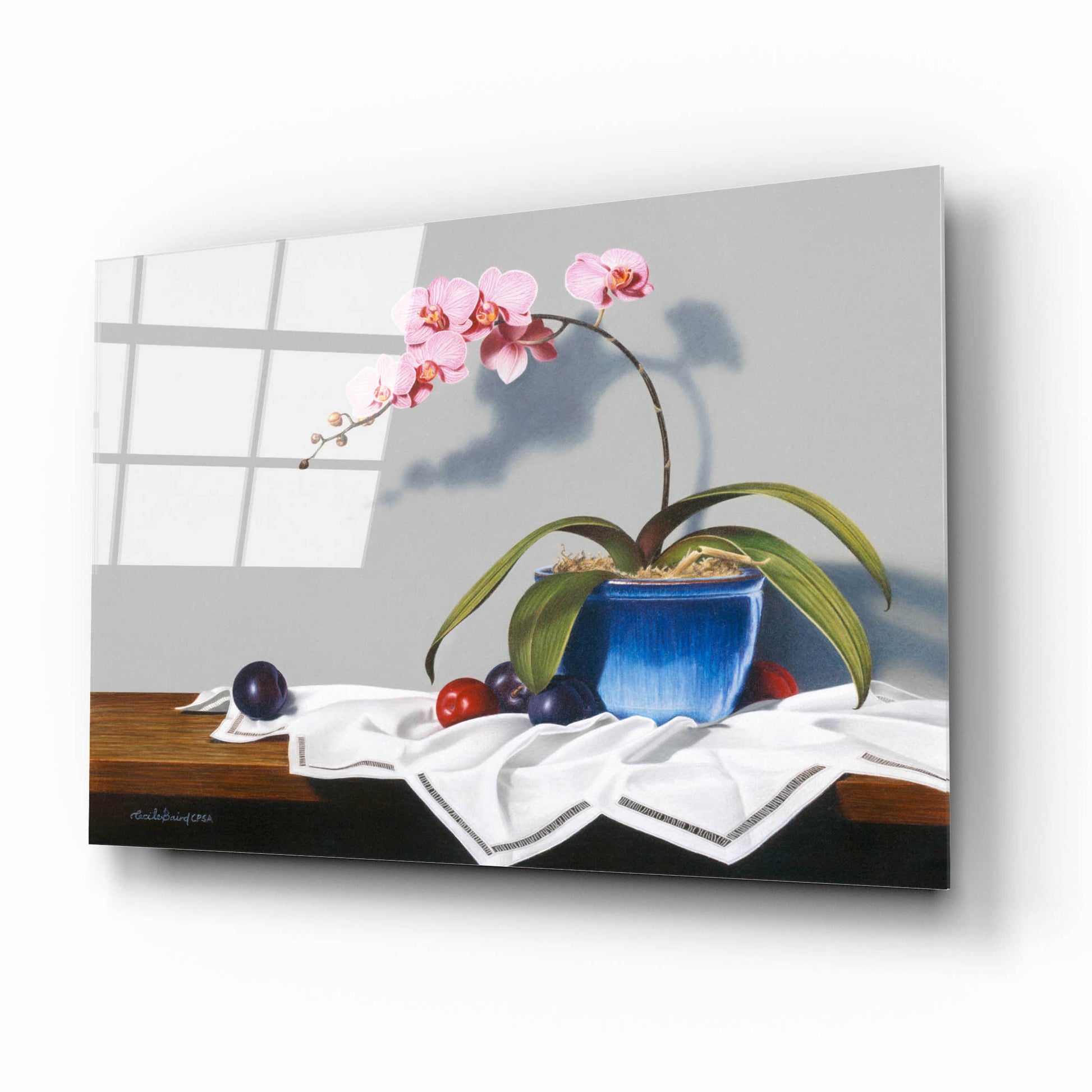 Epic Art 'Plums And Orchids' by Cecile Baird, Acrylic Glass Wall Art,16x12