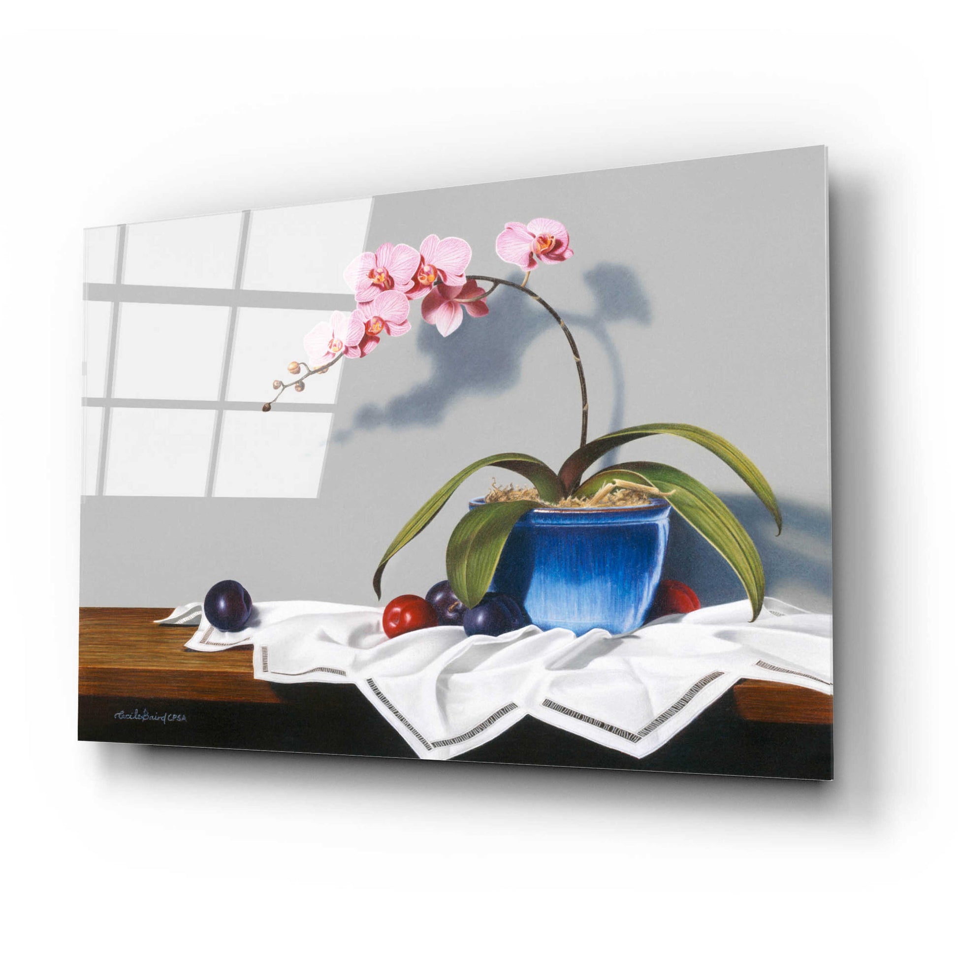 Epic Art 'Plums And Orchids' by Cecile Baird, Acrylic Glass Wall Art,24x16