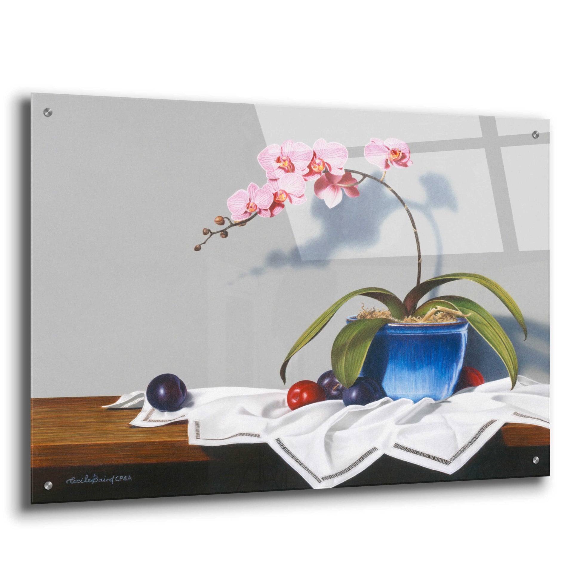 Epic Art 'Plums And Orchids' by Cecile Baird, Acrylic Glass Wall Art,36x24