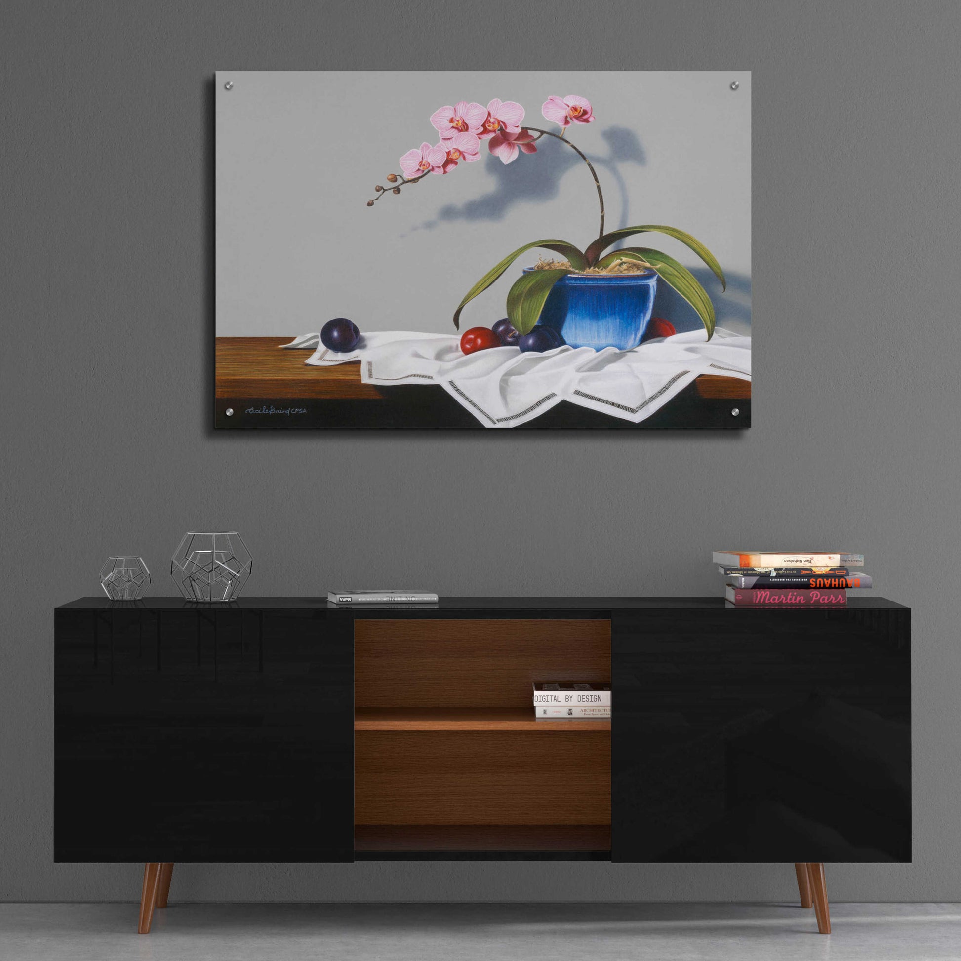 Epic Art 'Plums And Orchids' by Cecile Baird, Acrylic Glass Wall Art,36x24