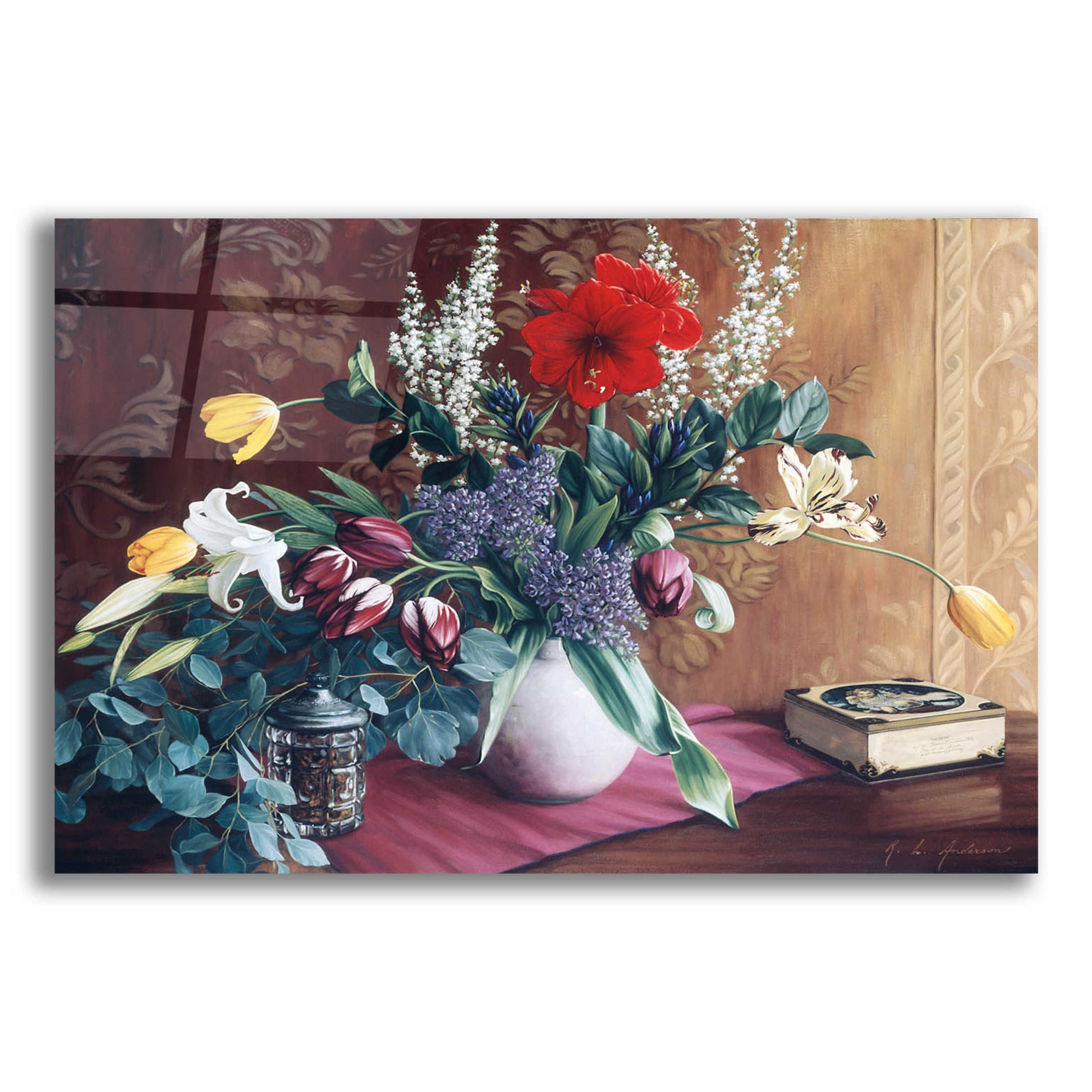 Epic Art 'Evening Bouquet with Toffee Box' by Robin Anderson, Acrylic Glass Wall Art,16x12