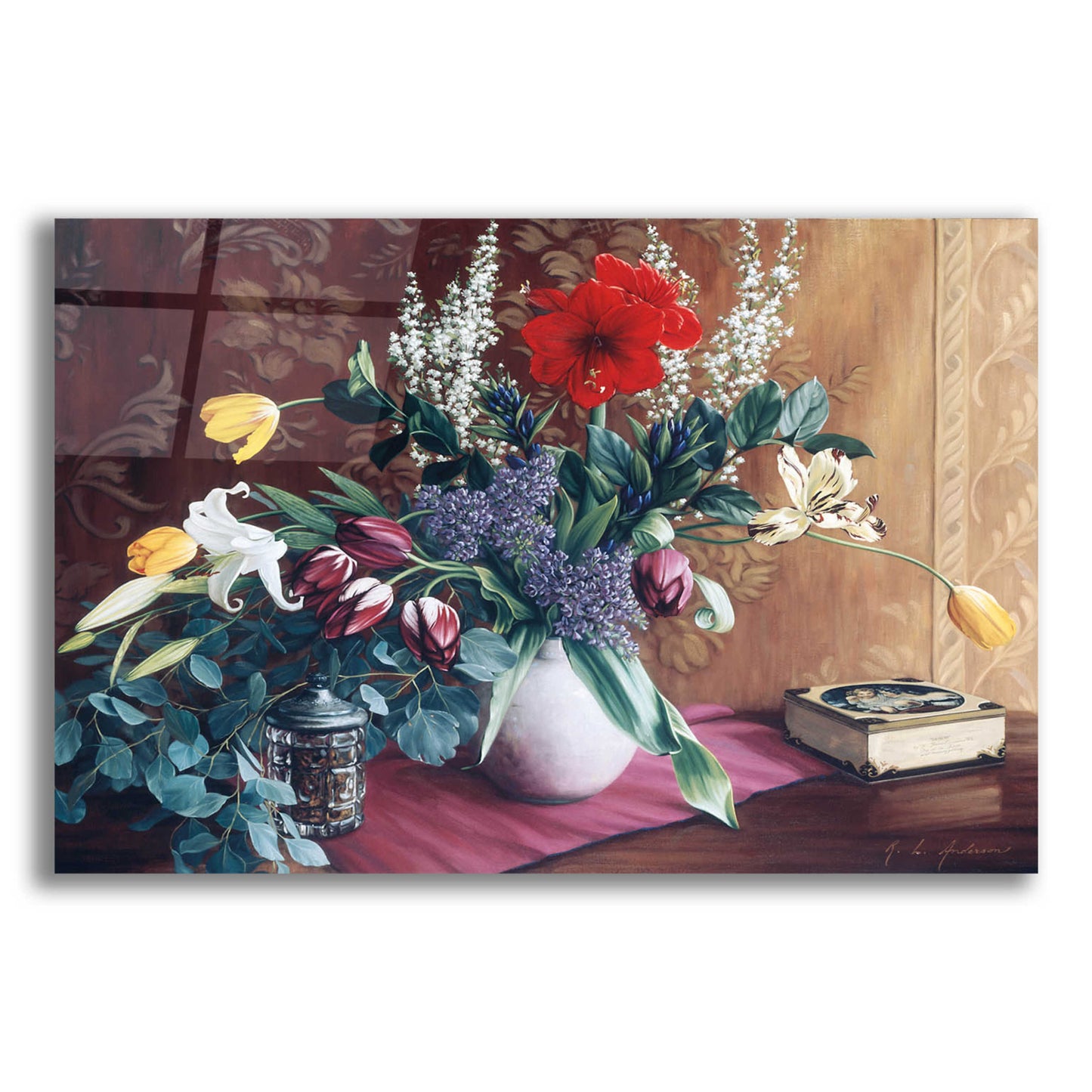 Epic Art 'Evening Bouquet with Toffee Box' by Robin Anderson, Acrylic Glass Wall Art,24x16