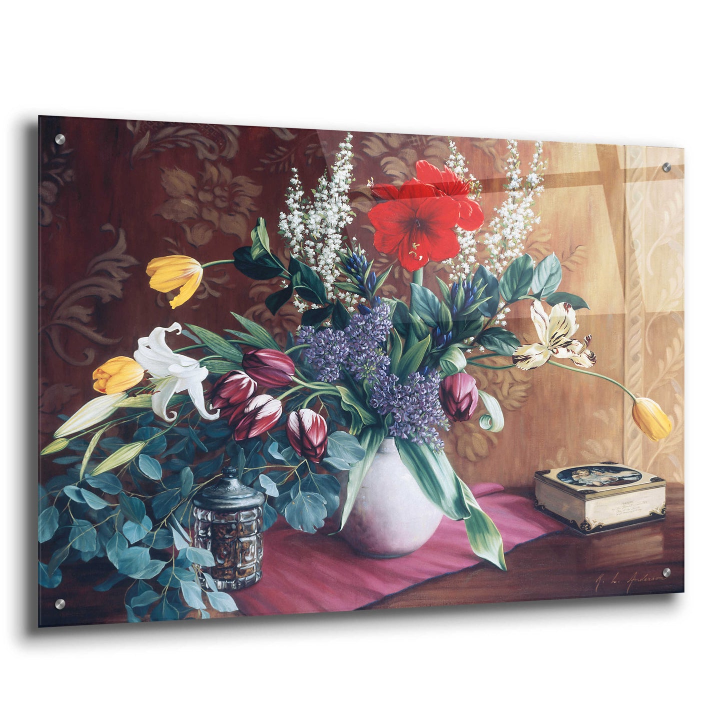 Epic Art 'Evening Bouquet with Toffee Box' by Robin Anderson, Acrylic Glass Wall Art,36x24