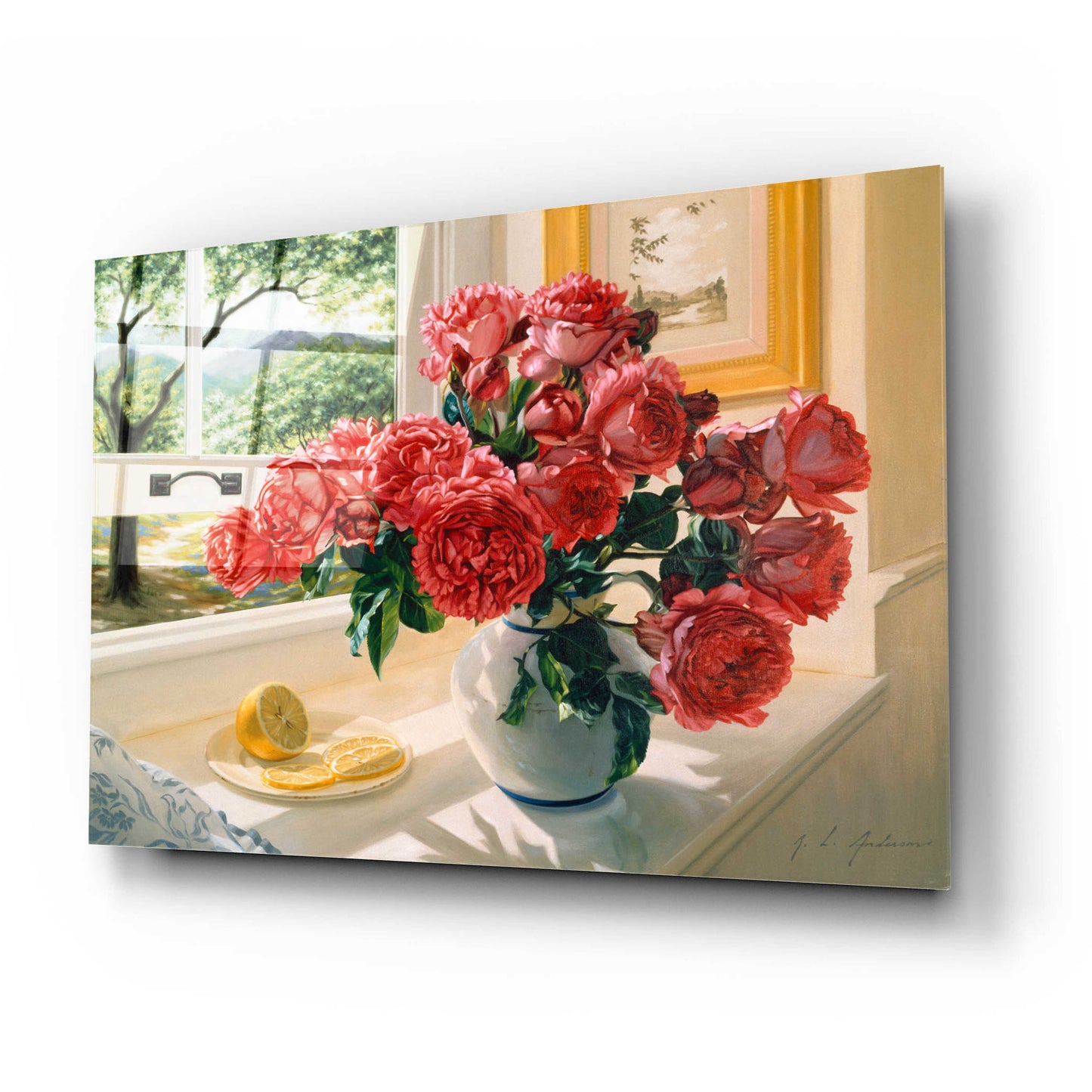 Epic Art 'Hot Pink Roses' by Robin Anderson, Acrylic Glass Wall Art,24x16