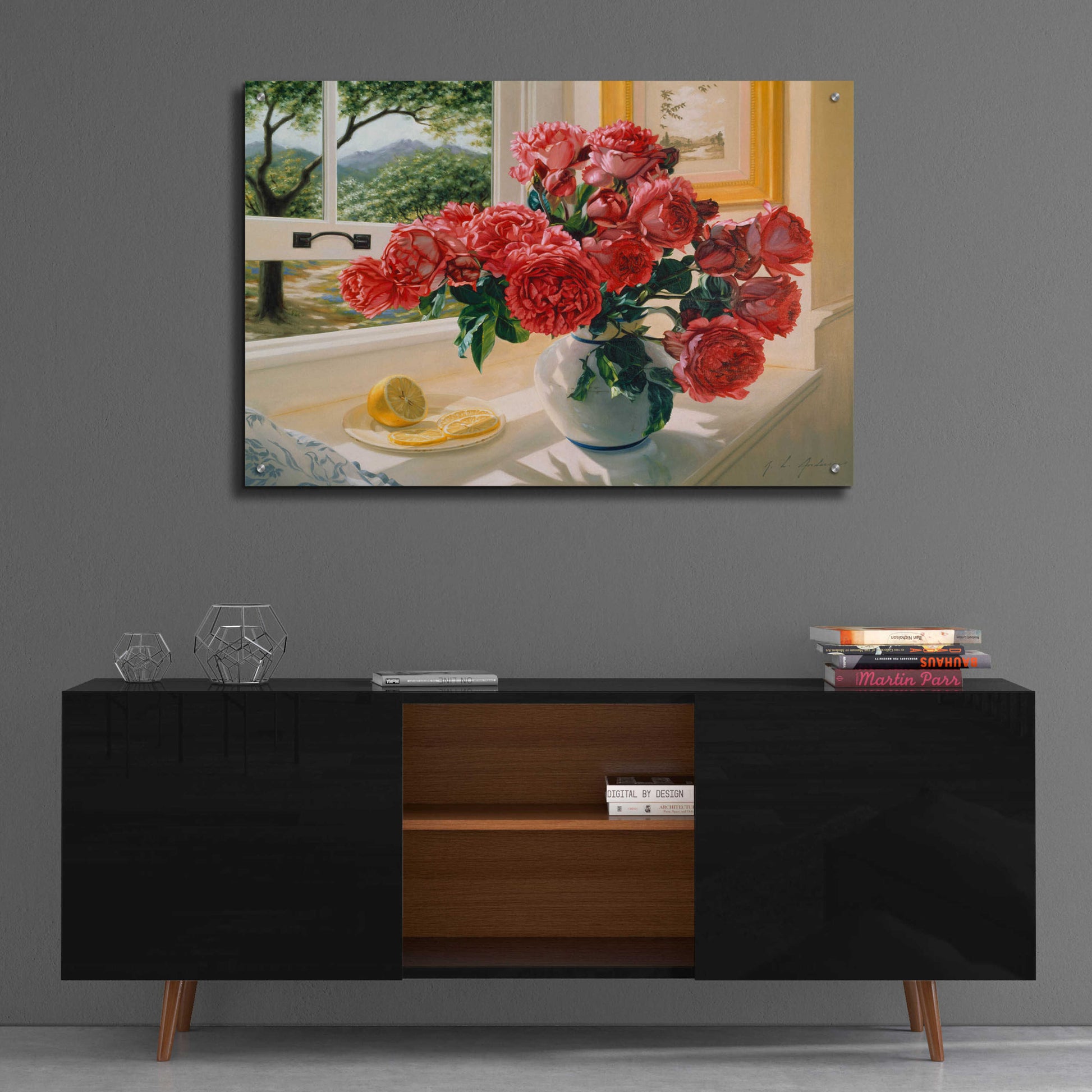 Epic Art 'Hot Pink Roses' by Robin Anderson, Acrylic Glass Wall Art,36x24