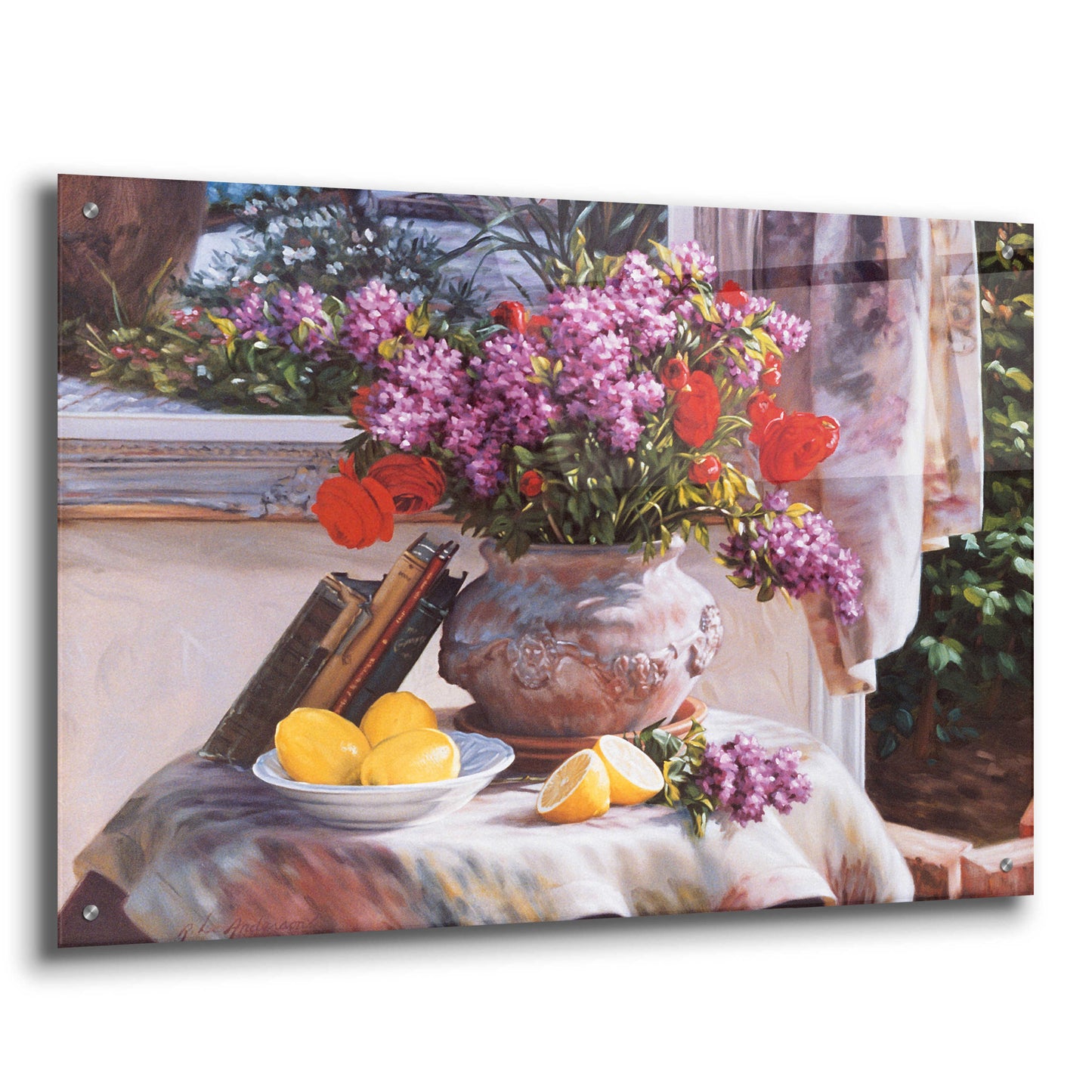 Epic Art 'Lilacs And Lemons' by Robin Anderson, Acrylic Glass Wall Art,36x24