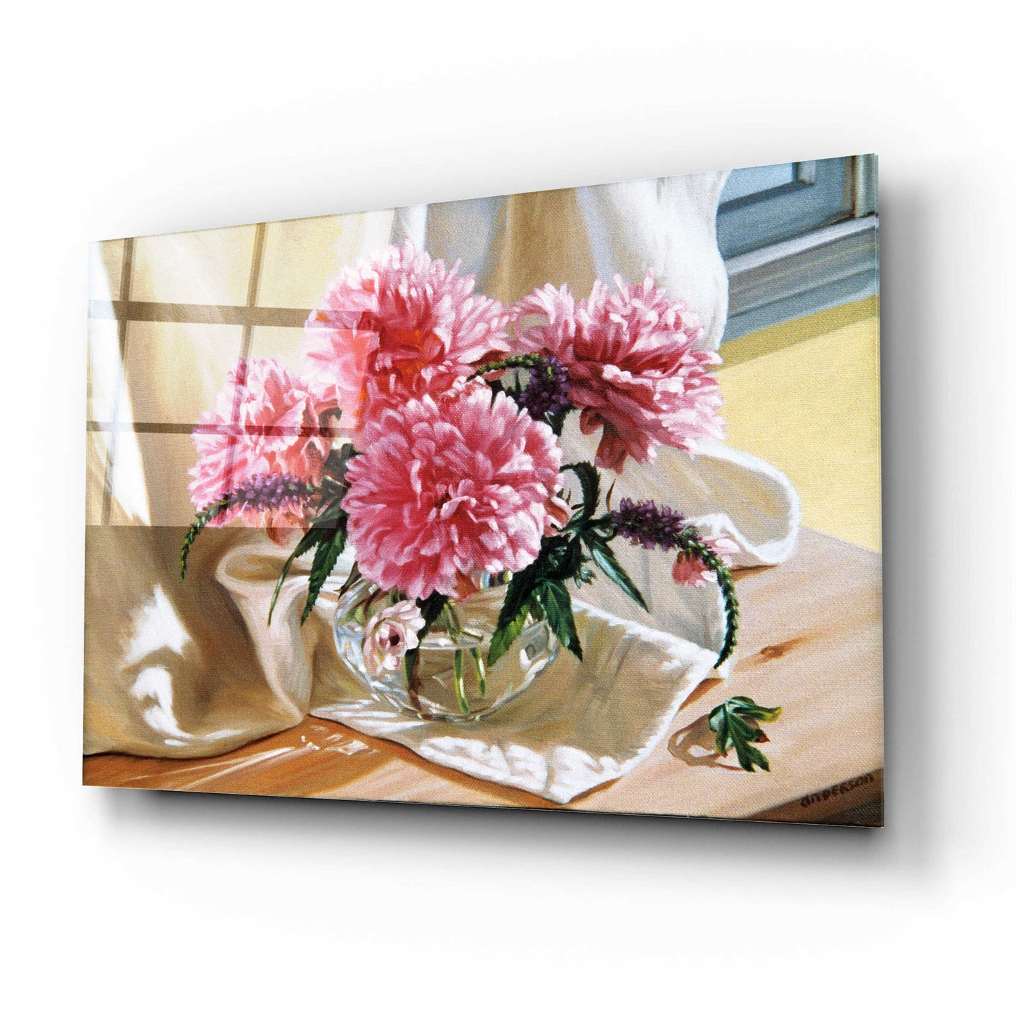 Epic Art 'Peonies' by Robin Anderson, Acrylic Glass Wall Art,16x12