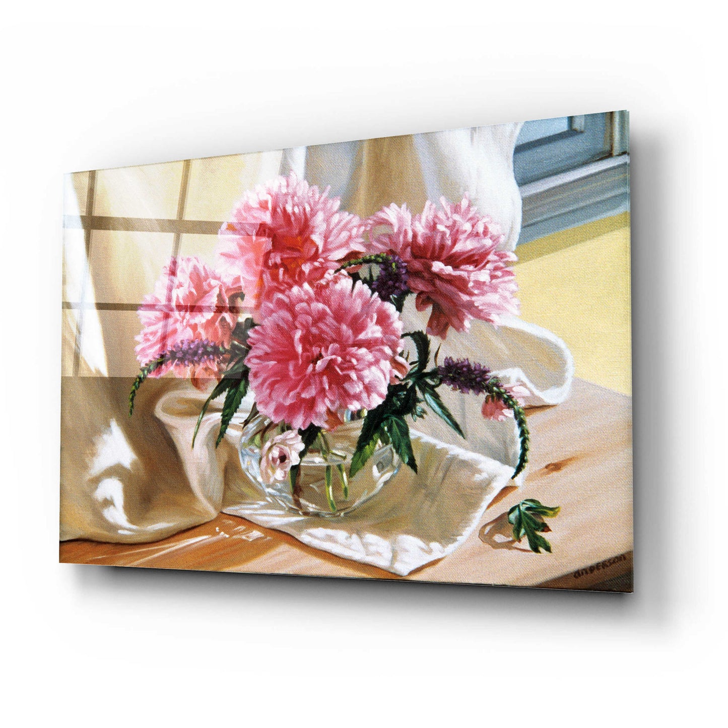 Epic Art 'Peonies' by Robin Anderson, Acrylic Glass Wall Art,24x16