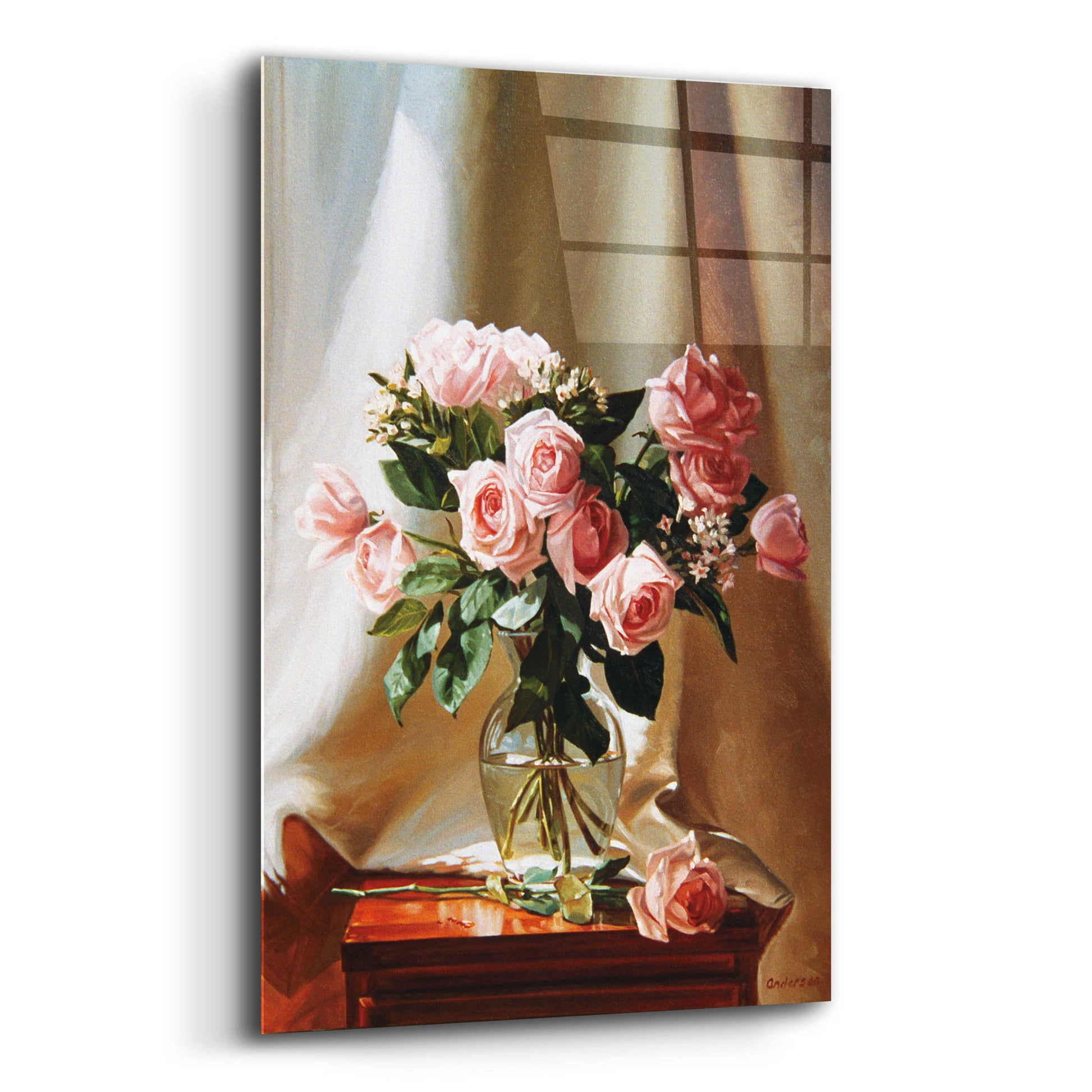 Epic Art 'Pink Roses' by Robin Anderson, Acrylic Glass Wall Art,12x16