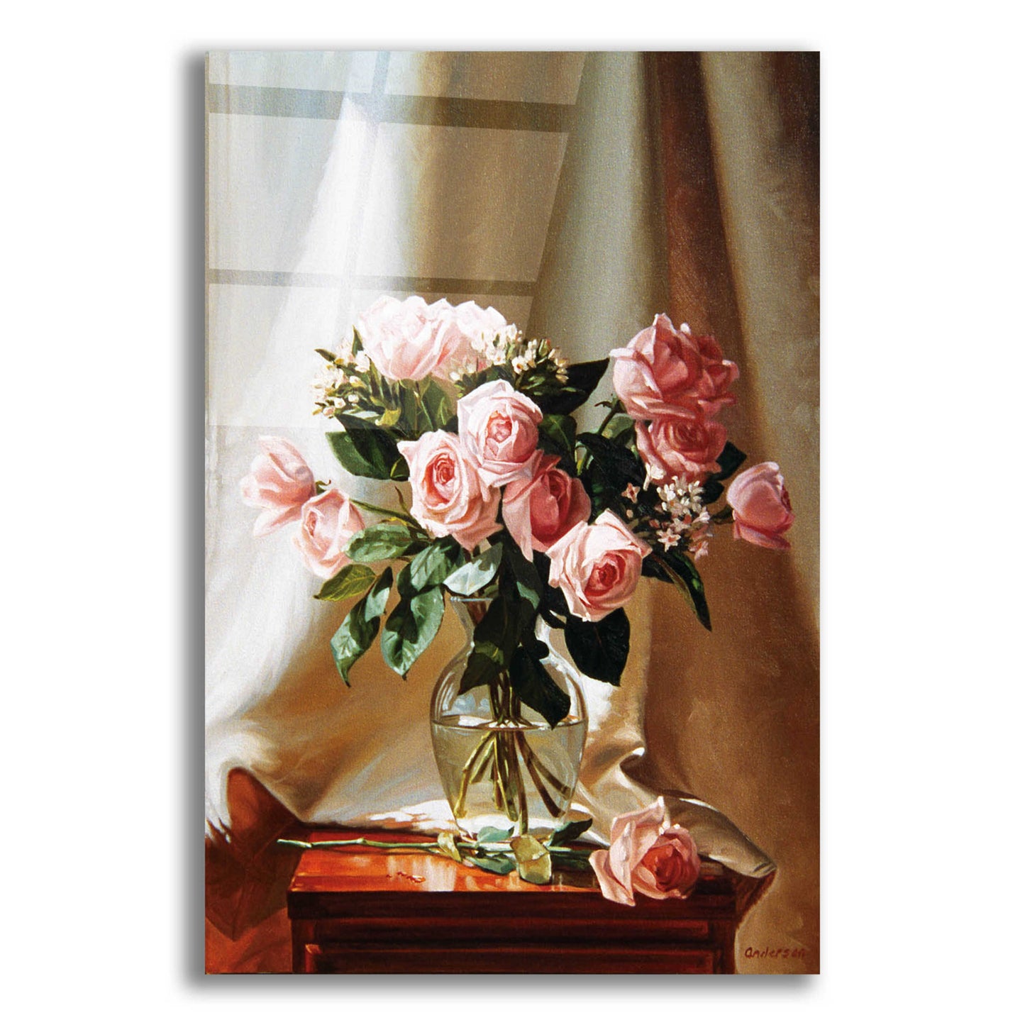 Epic Art 'Pink Roses' by Robin Anderson, Acrylic Glass Wall Art,12x16