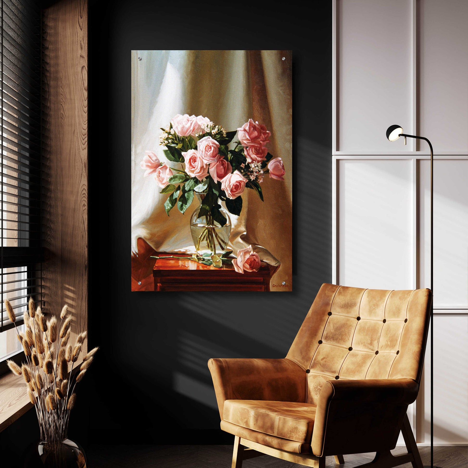 Epic Art 'Pink Roses' by Robin Anderson, Acrylic Glass Wall Art,24x36