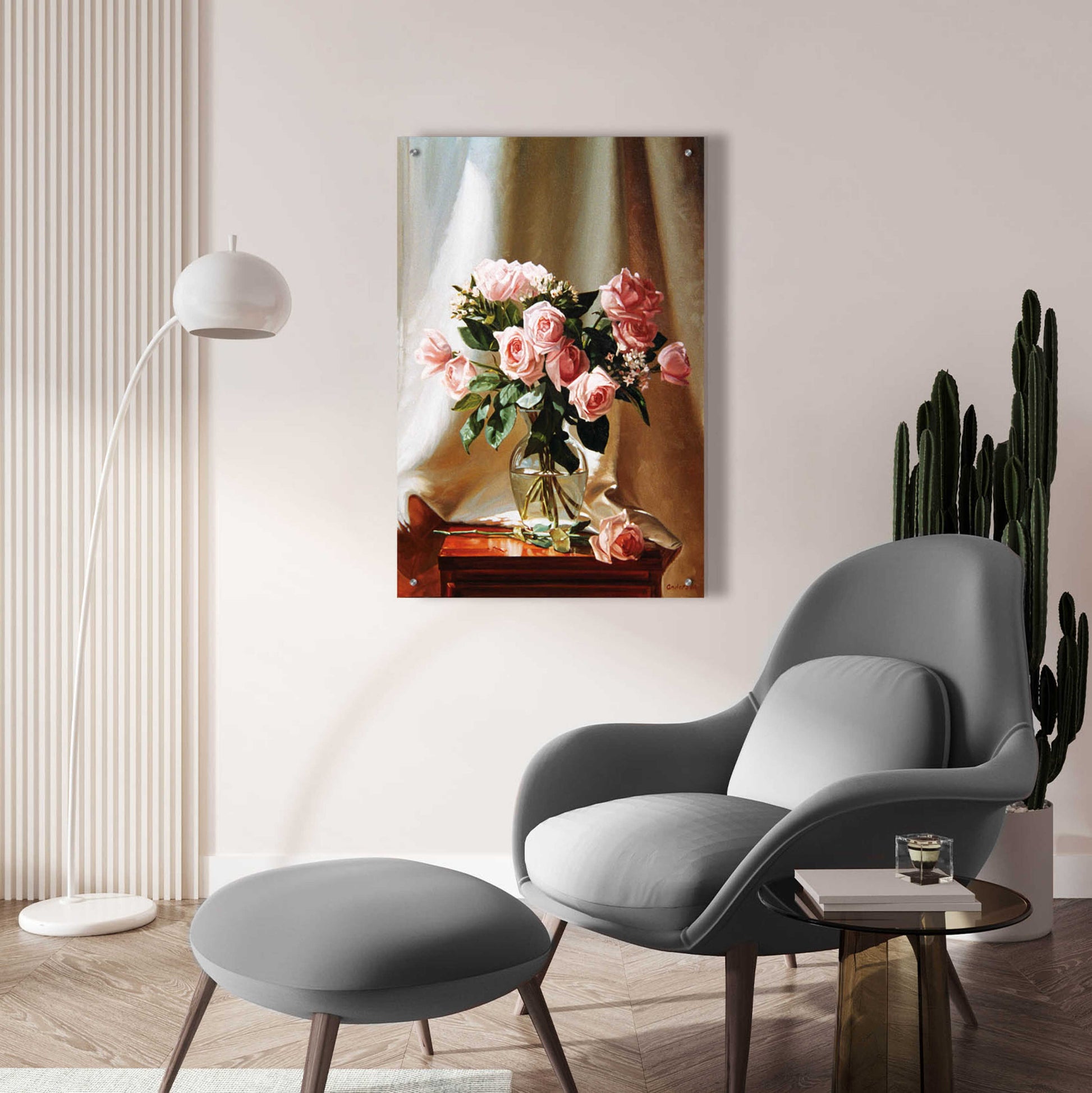 Epic Art 'Pink Roses' by Robin Anderson, Acrylic Glass Wall Art,24x36