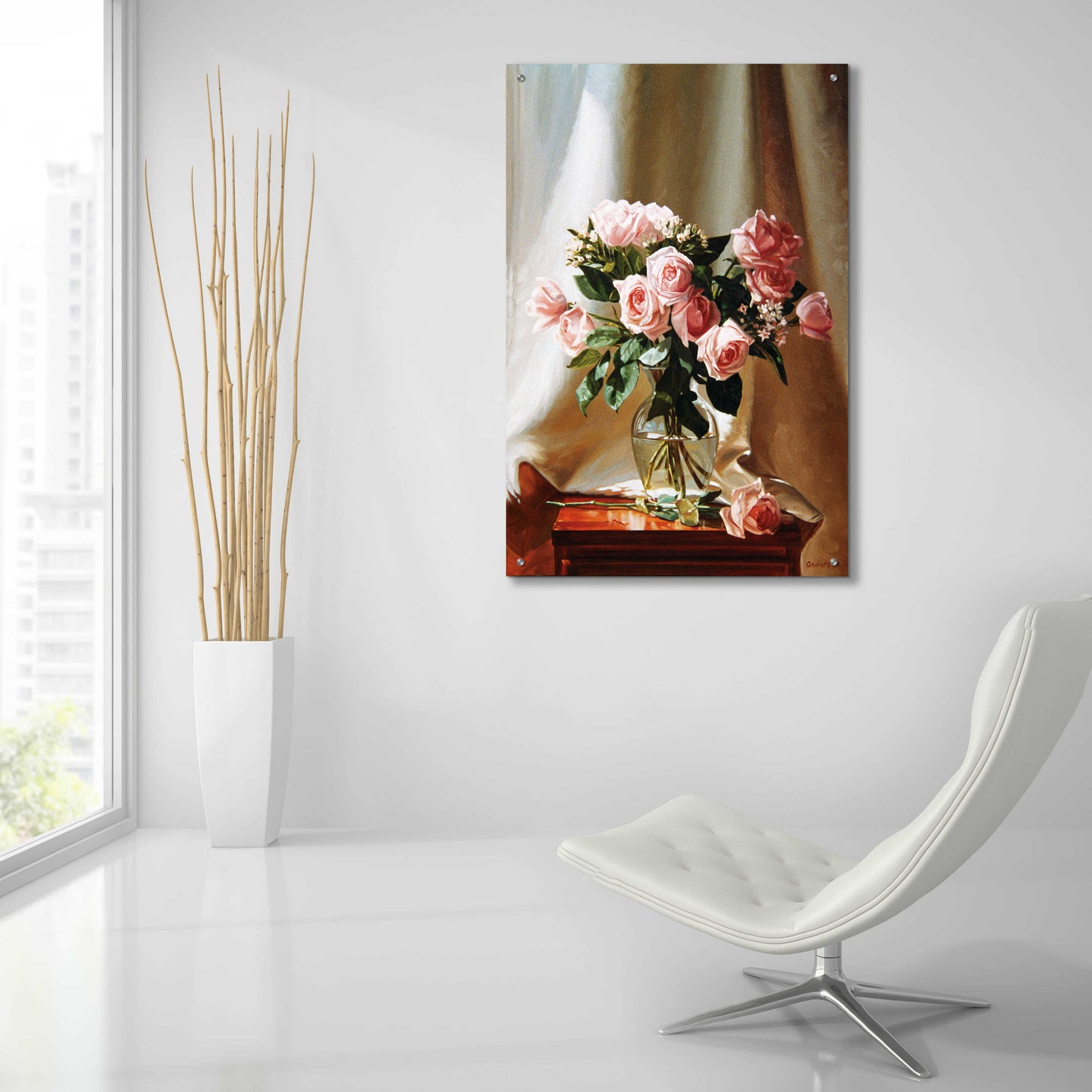 Epic Art 'Pink Roses' by Robin Anderson, Acrylic Glass Wall Art,24x36