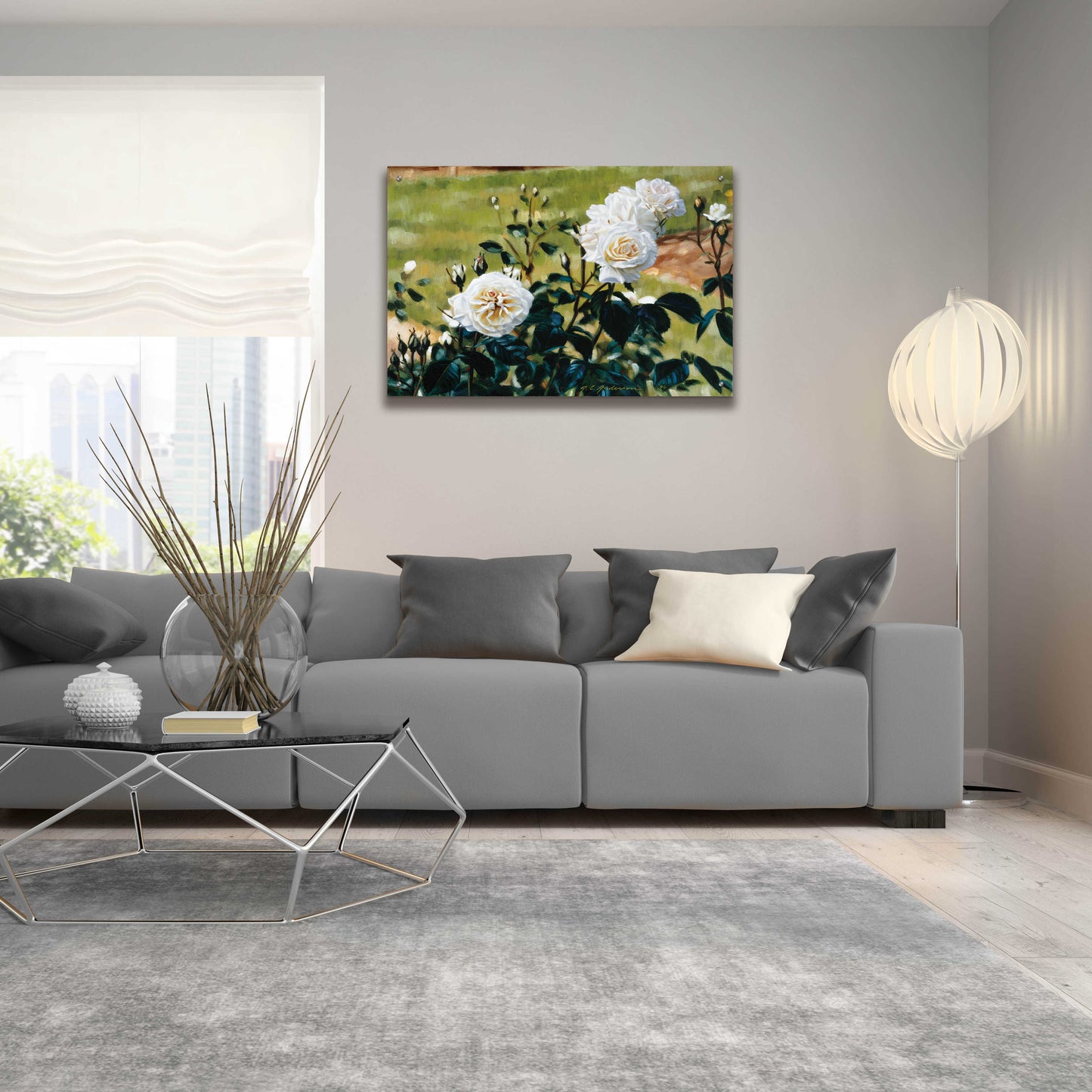 Epic Art 'White Roses' by Robin Anderson, Acrylic Glass Wall Art,36x24