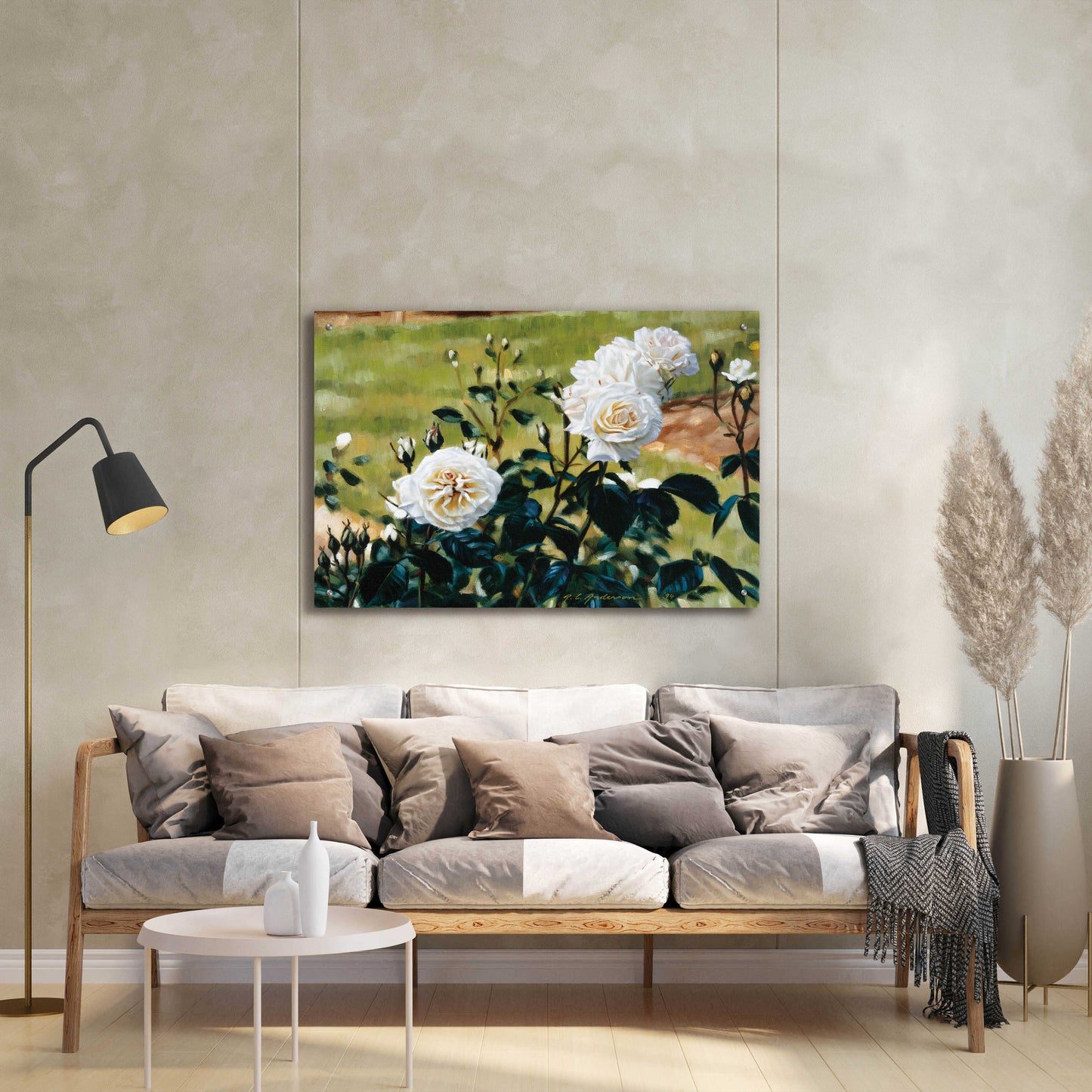 Epic Art 'White Roses' by Robin Anderson, Acrylic Glass Wall Art,36x24