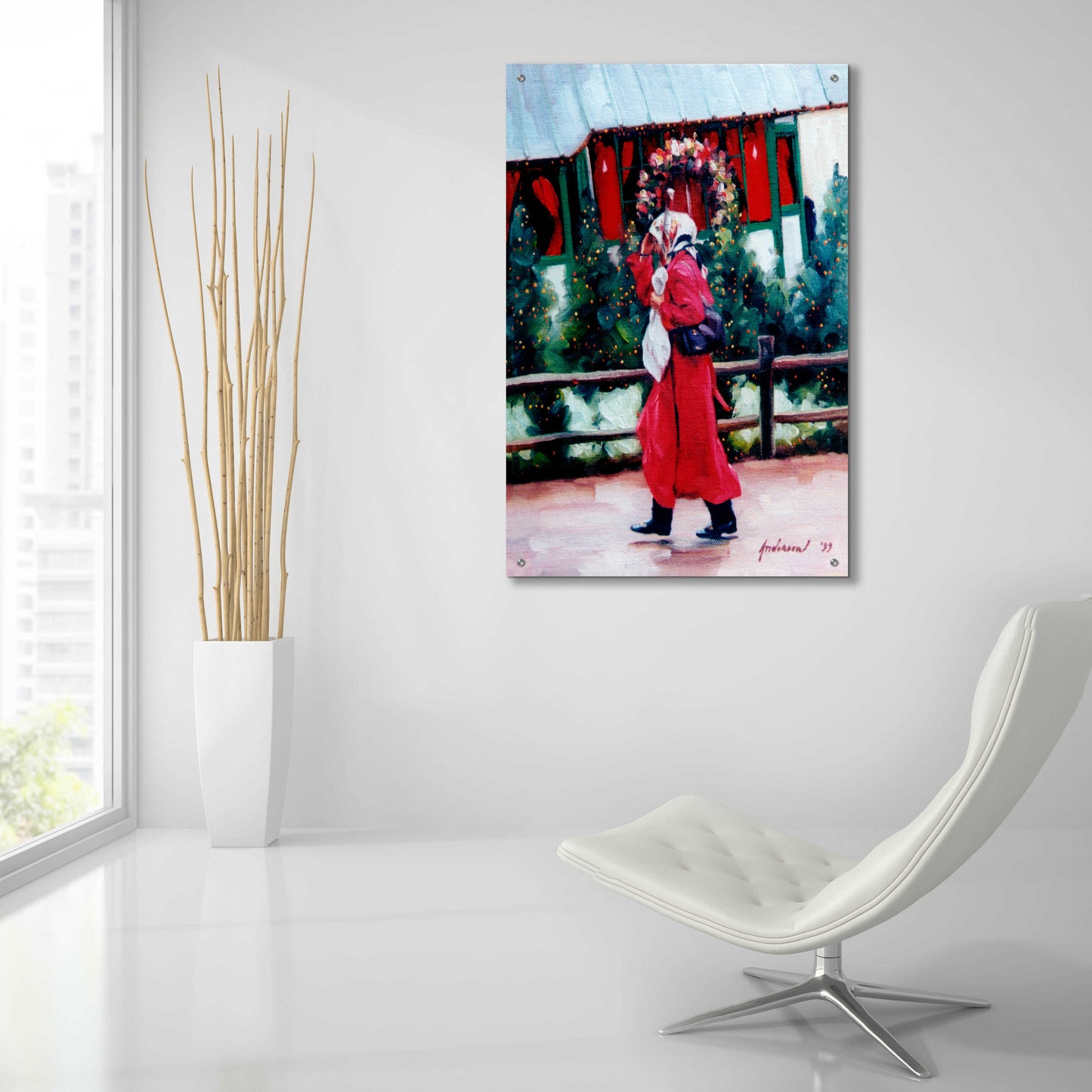 Epic Art 'Red Coat & Santa House' by Robin Anderson, Acrylic Glass Wall Art,24x36