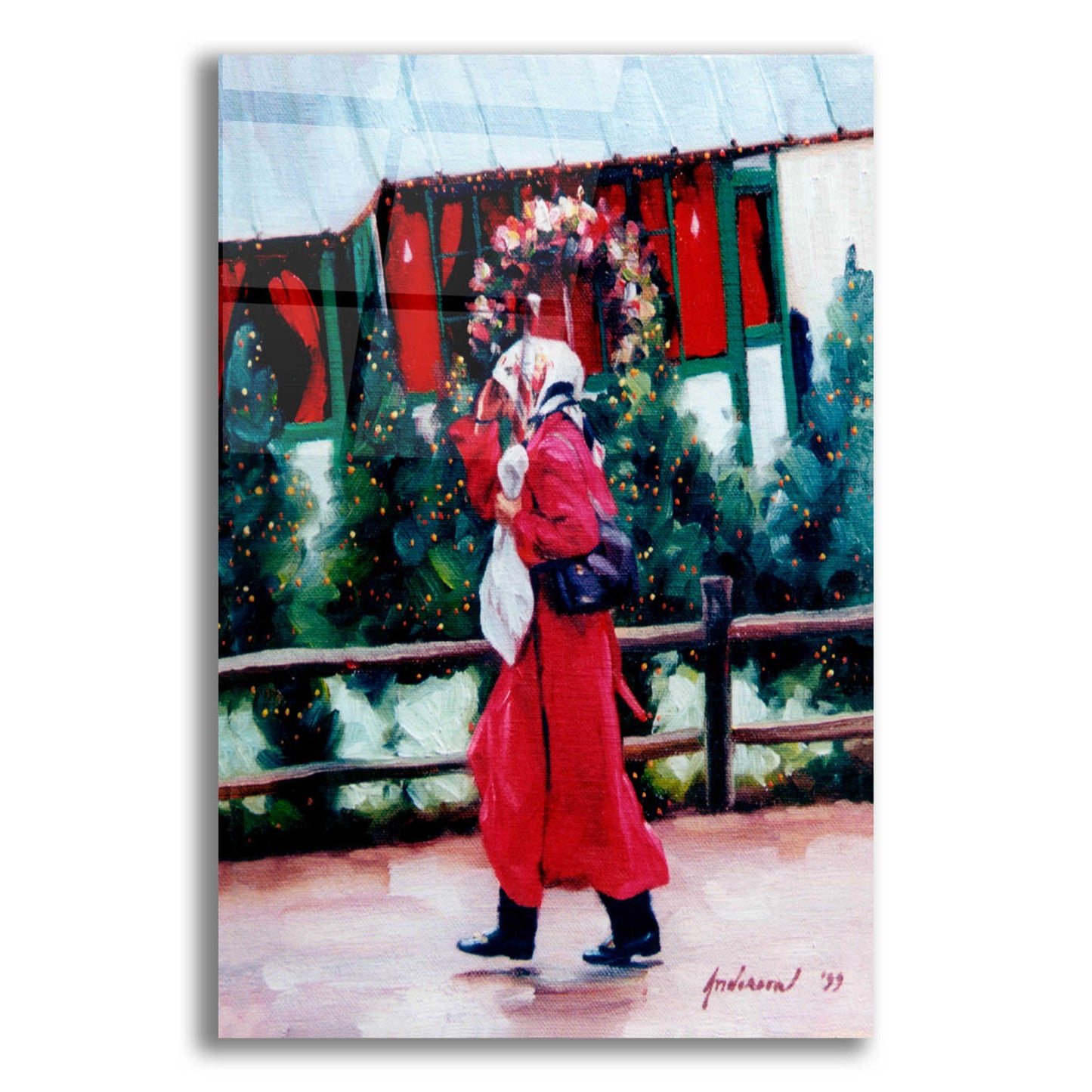 Epic Art 'Red Coat & Santa House' by Robin Anderson, Acrylic Glass Wall Art