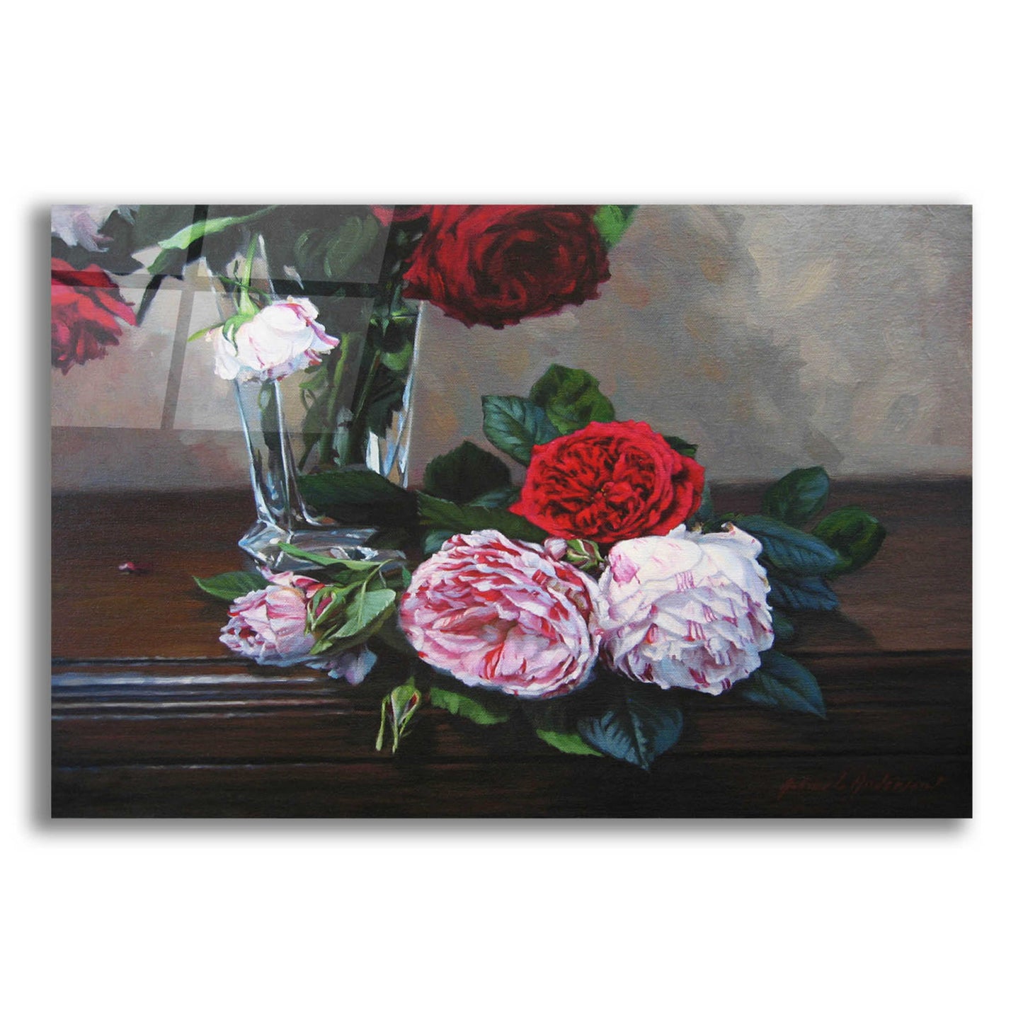 Epic Art 'Ruby And Peppermint Roses' by Robin Anderson, Acrylic Glass Wall Art,16x12