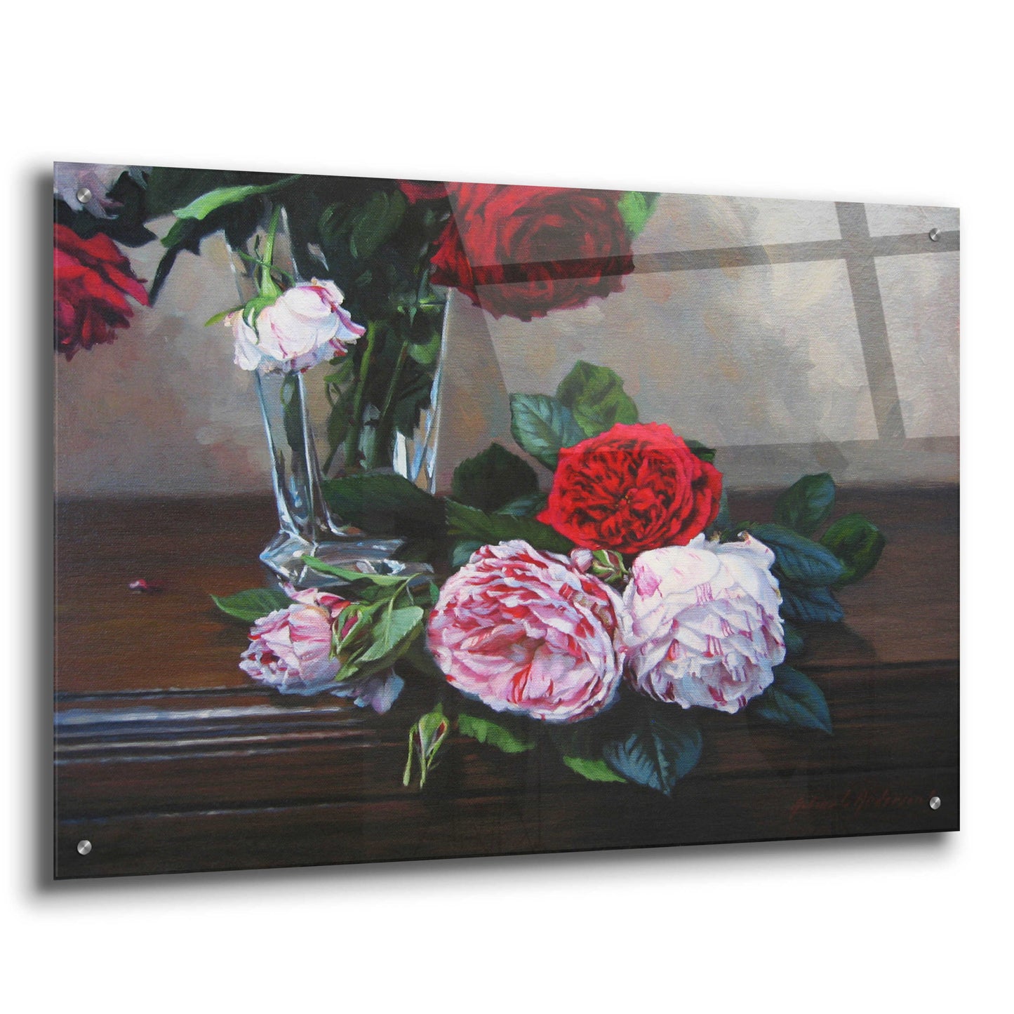 Epic Art 'Ruby And Peppermint Roses' by Robin Anderson, Acrylic Glass Wall Art,36x24