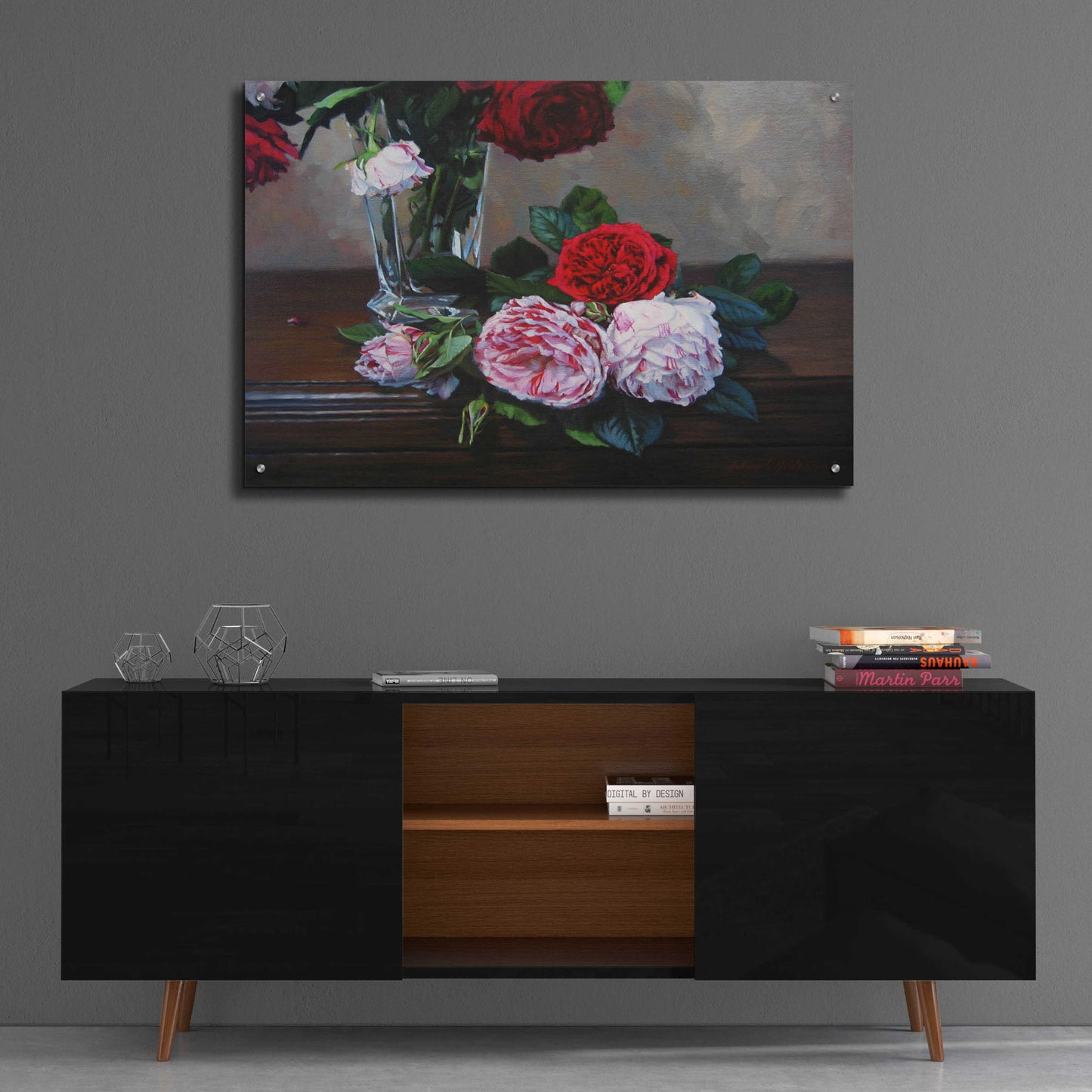 Epic Art 'Ruby And Peppermint Roses' by Robin Anderson, Acrylic Glass Wall Art,36x24