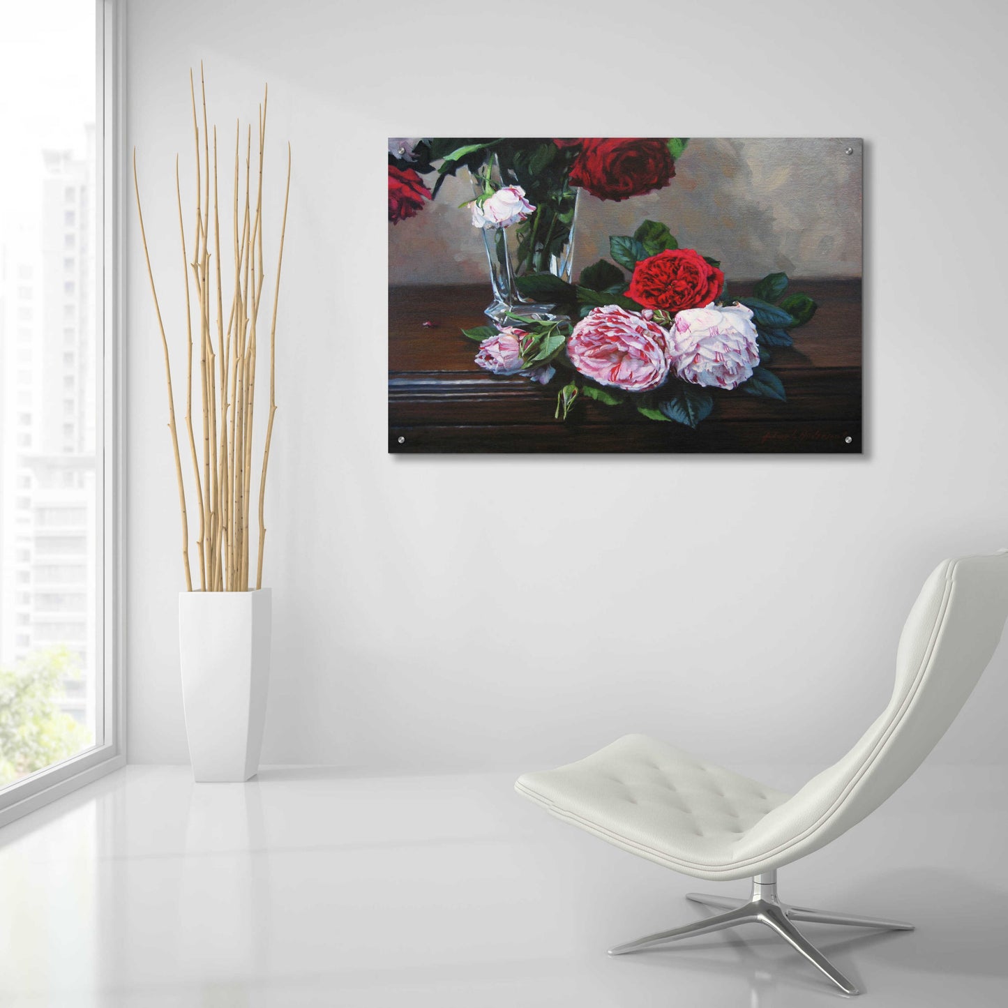 Epic Art 'Ruby And Peppermint Roses' by Robin Anderson, Acrylic Glass Wall Art,36x24