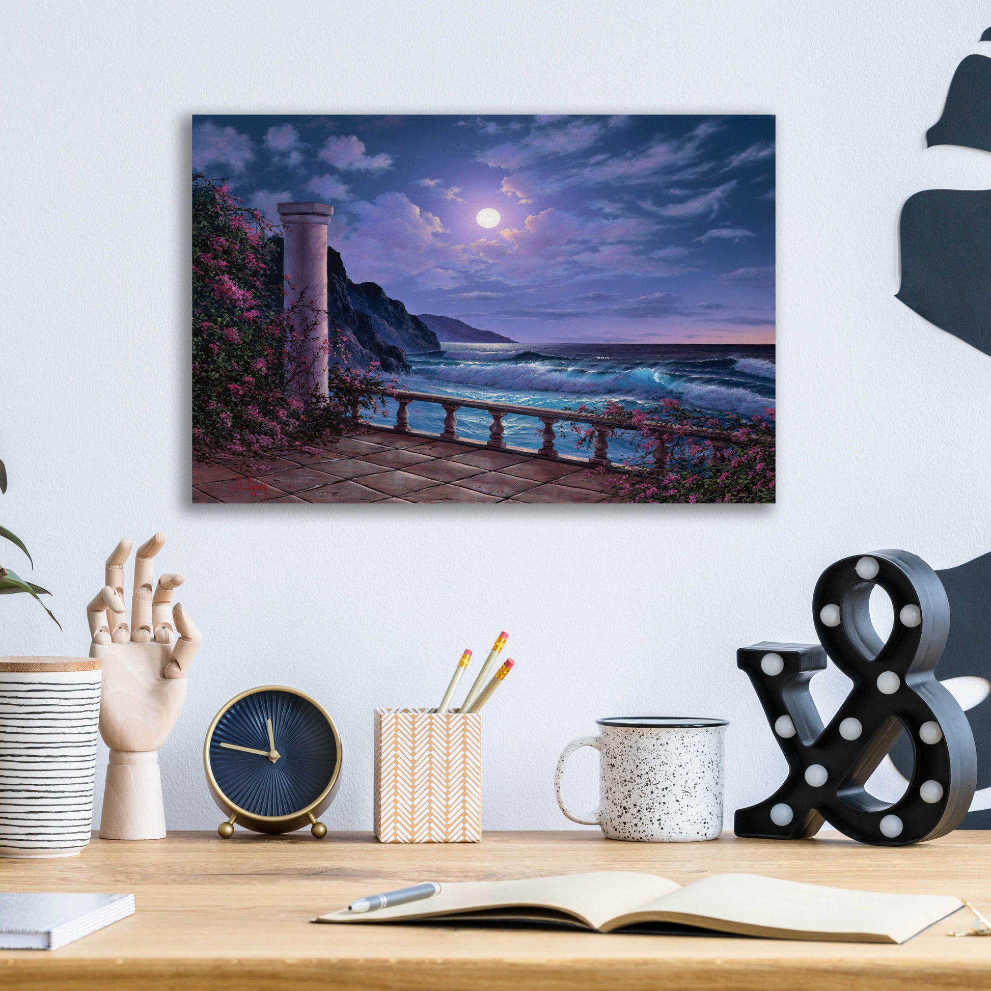 Epic Art 'Moonlight Sea' by Anthony Casay, Acrylic Glass Wall Art,16x12