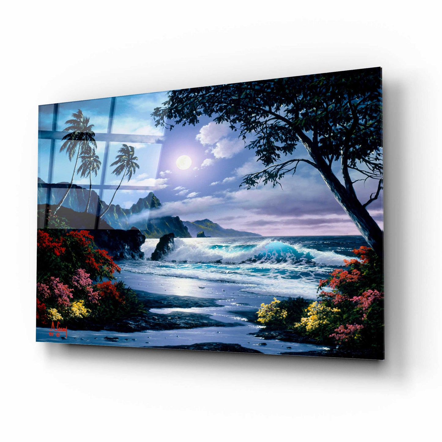 Epic Art 'Moonlight waves' by Anthony Casay, Acrylic Glass Wall Art,16x12