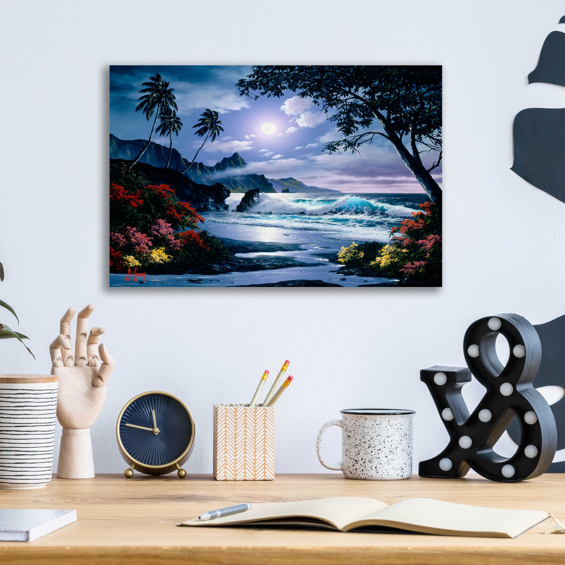 Epic Art 'Moonlight waves' by Anthony Casay, Acrylic Glass Wall Art,16x12