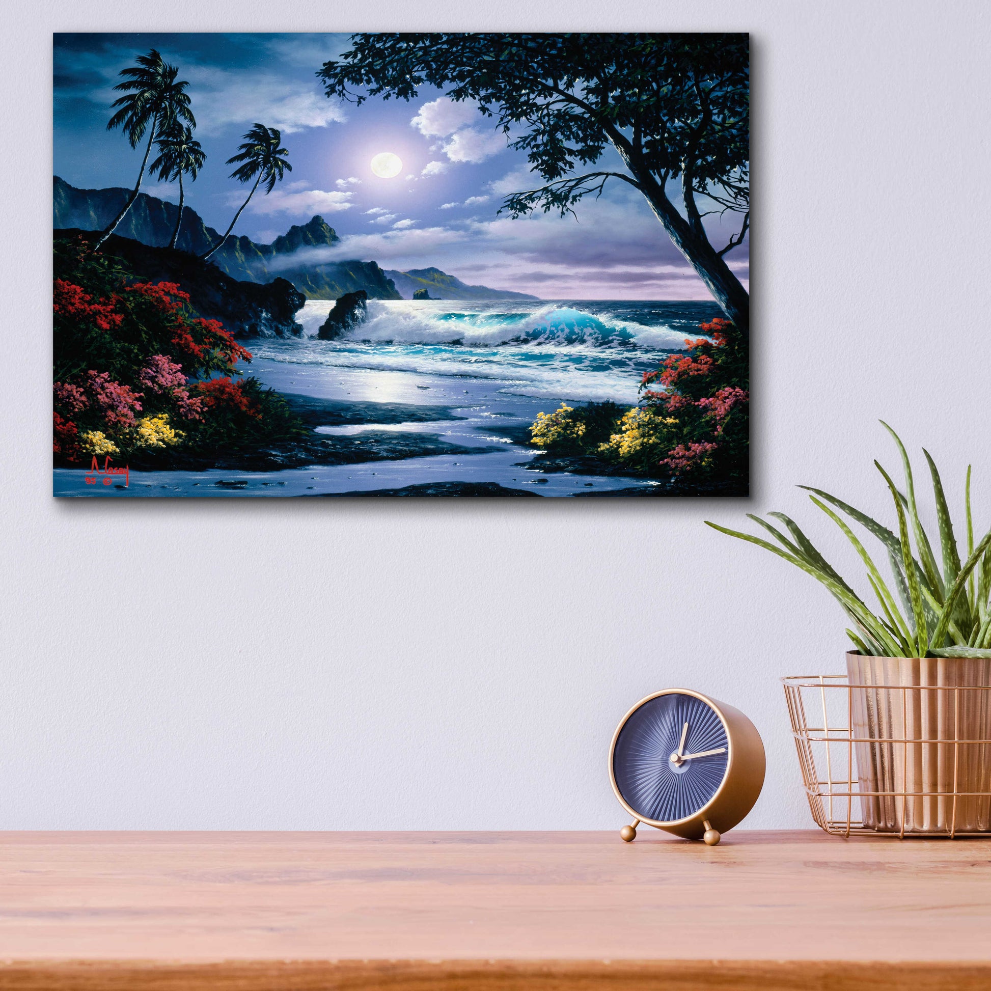 Epic Art 'Moonlight waves' by Anthony Casay, Acrylic Glass Wall Art,16x12