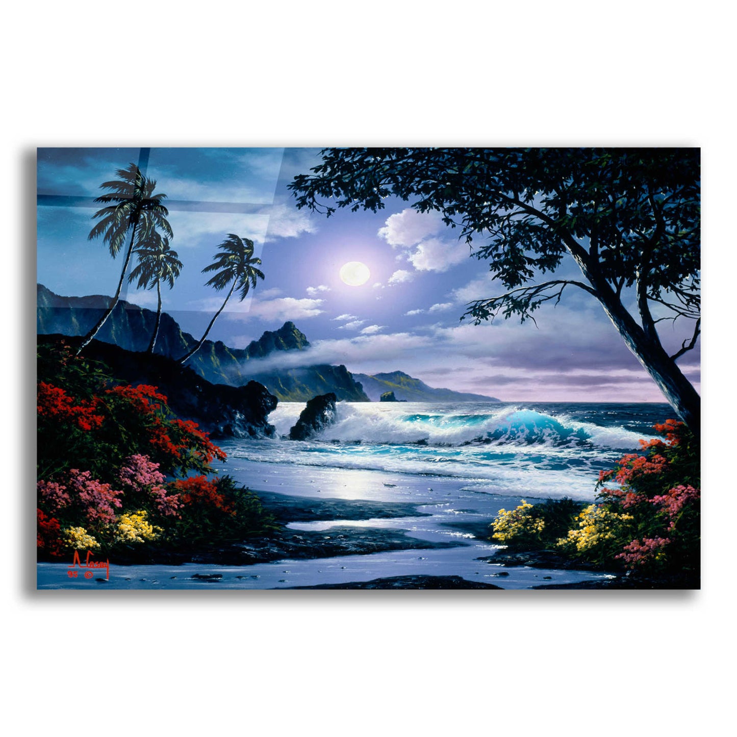 Epic Art 'Moonlight waves' by Anthony Casay, Acrylic Glass Wall Art,16x12