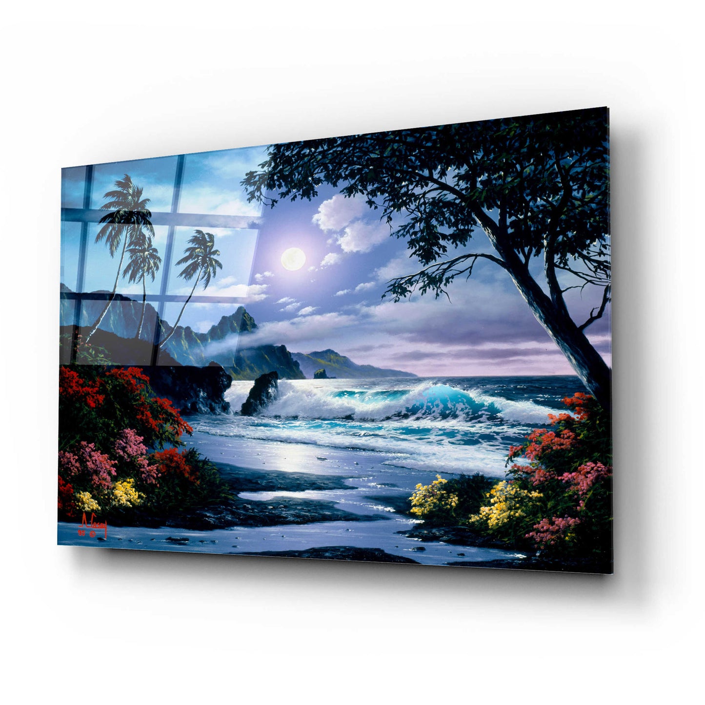 Epic Art 'Moonlight waves' by Anthony Casay, Acrylic Glass Wall Art,24x16