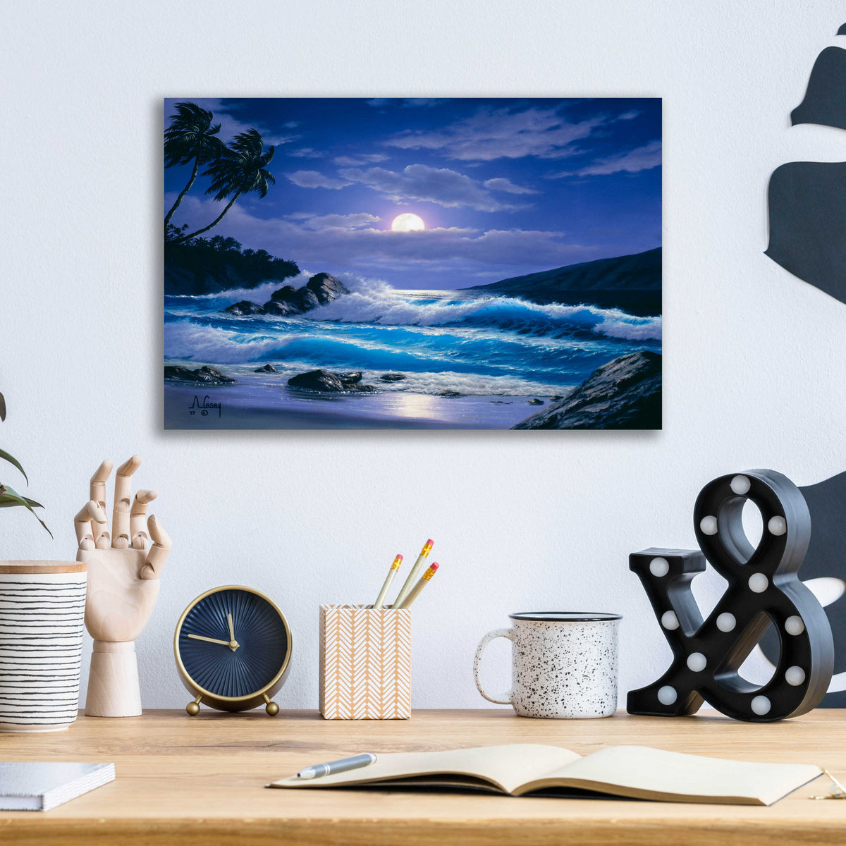 Epic Art 'Moonlight Waves 2' by Anthony Casay, Acrylic Glass Wall Art,16x12