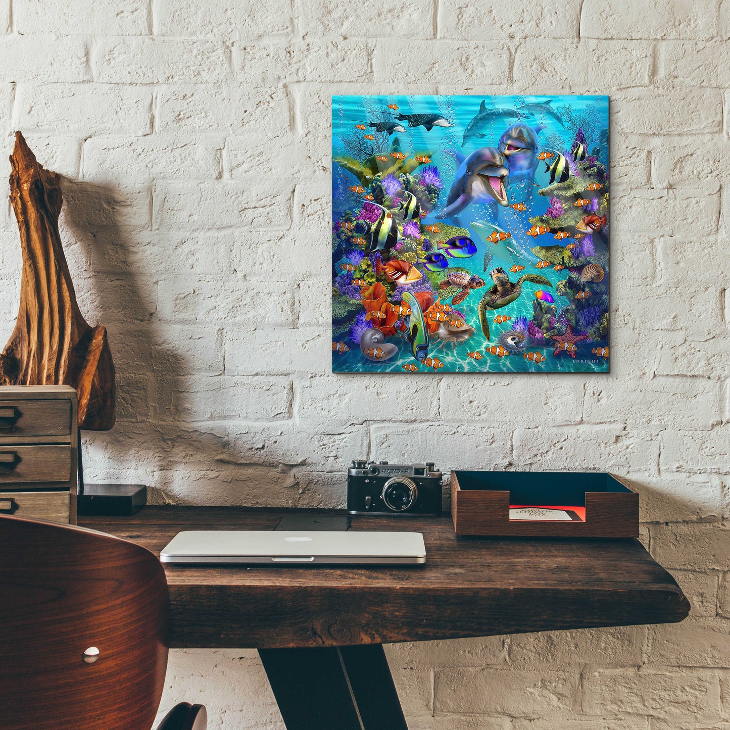 Epic Art 'Dolphin Dreamscape' by Enright, Acrylic Glass Wall Art,12x12