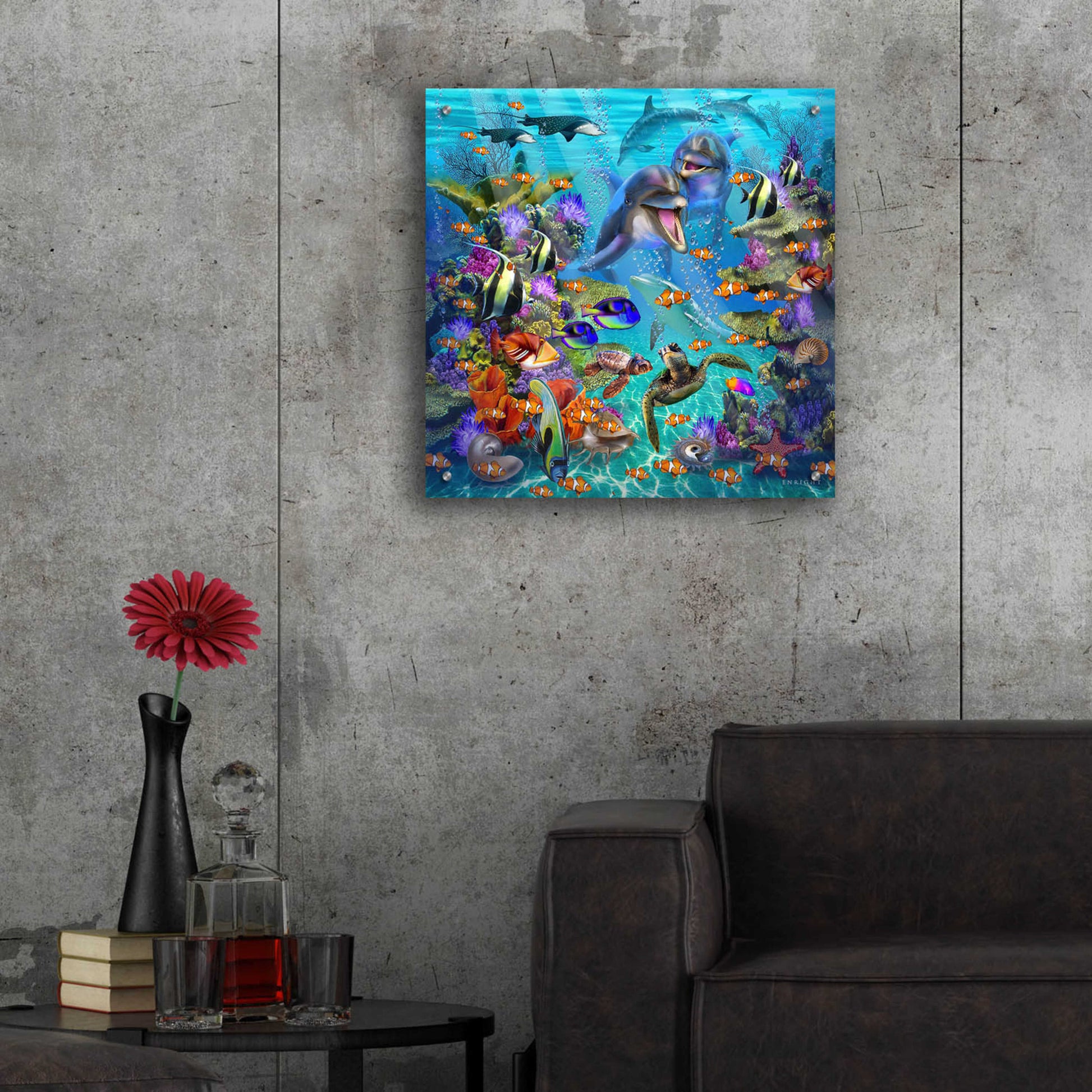 Epic Art 'Dolphin Dreamscape' by Enright, Acrylic Glass Wall Art,24x24