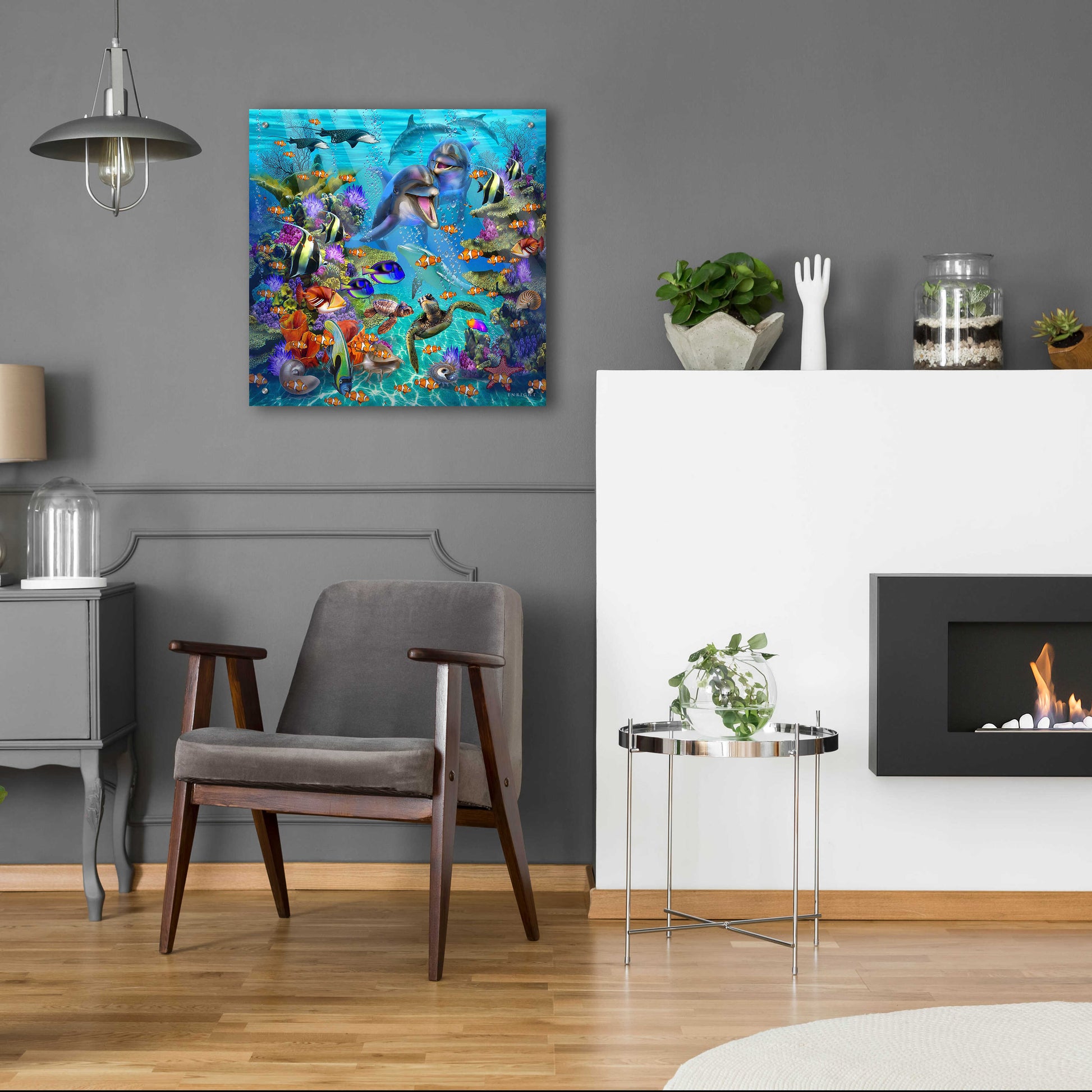 Epic Art 'Dolphin Dreamscape' by Enright, Acrylic Glass Wall Art,24x24