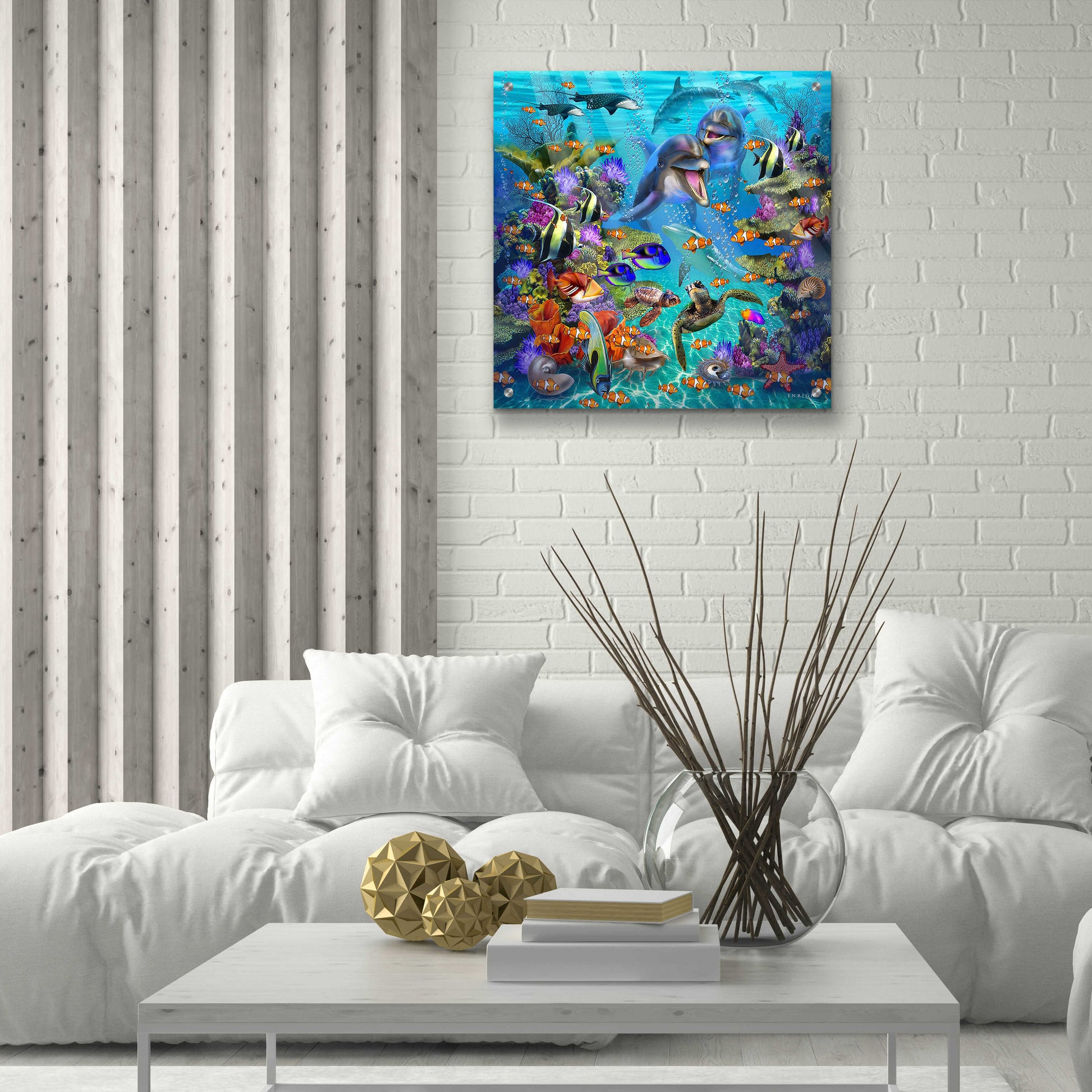 Epic Art 'Dolphin Dreamscape' by Enright, Acrylic Glass Wall Art,24x24