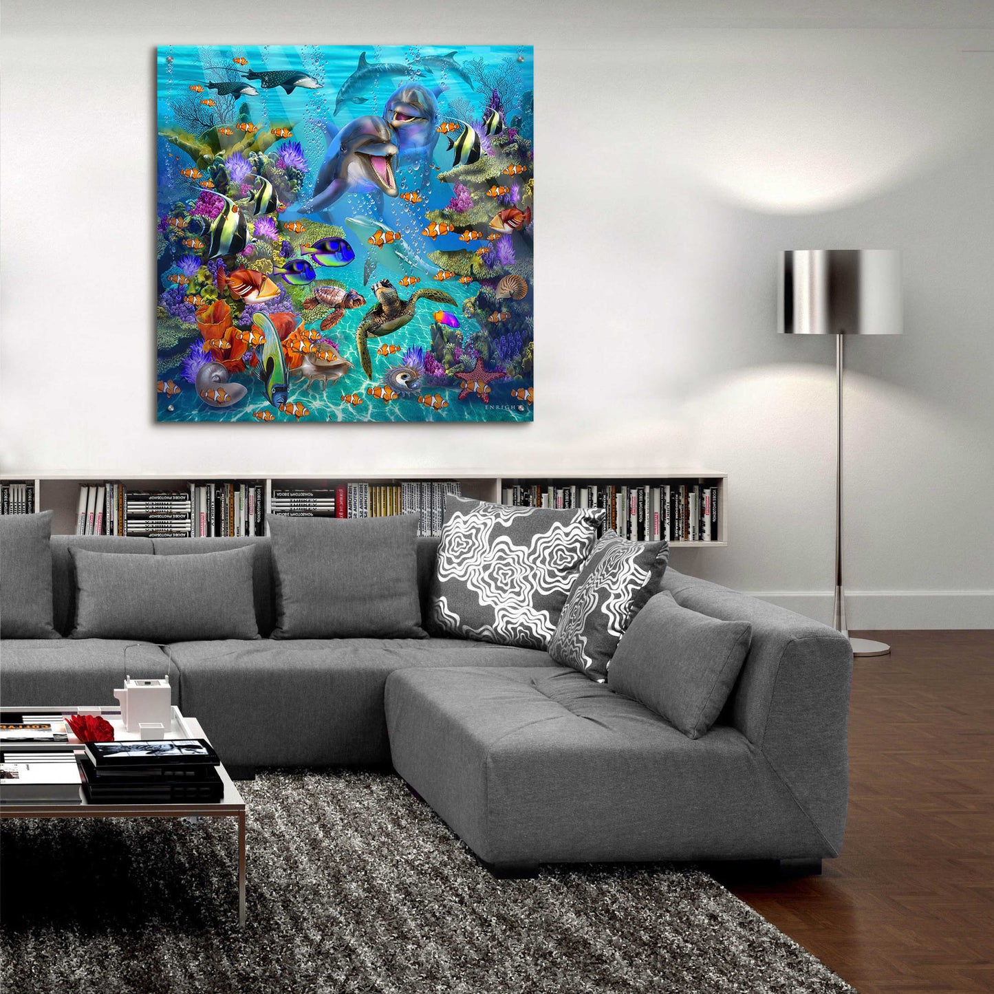 Epic Art 'Dolphin Dreamscape' by Enright, Acrylic Glass Wall Art,36x36