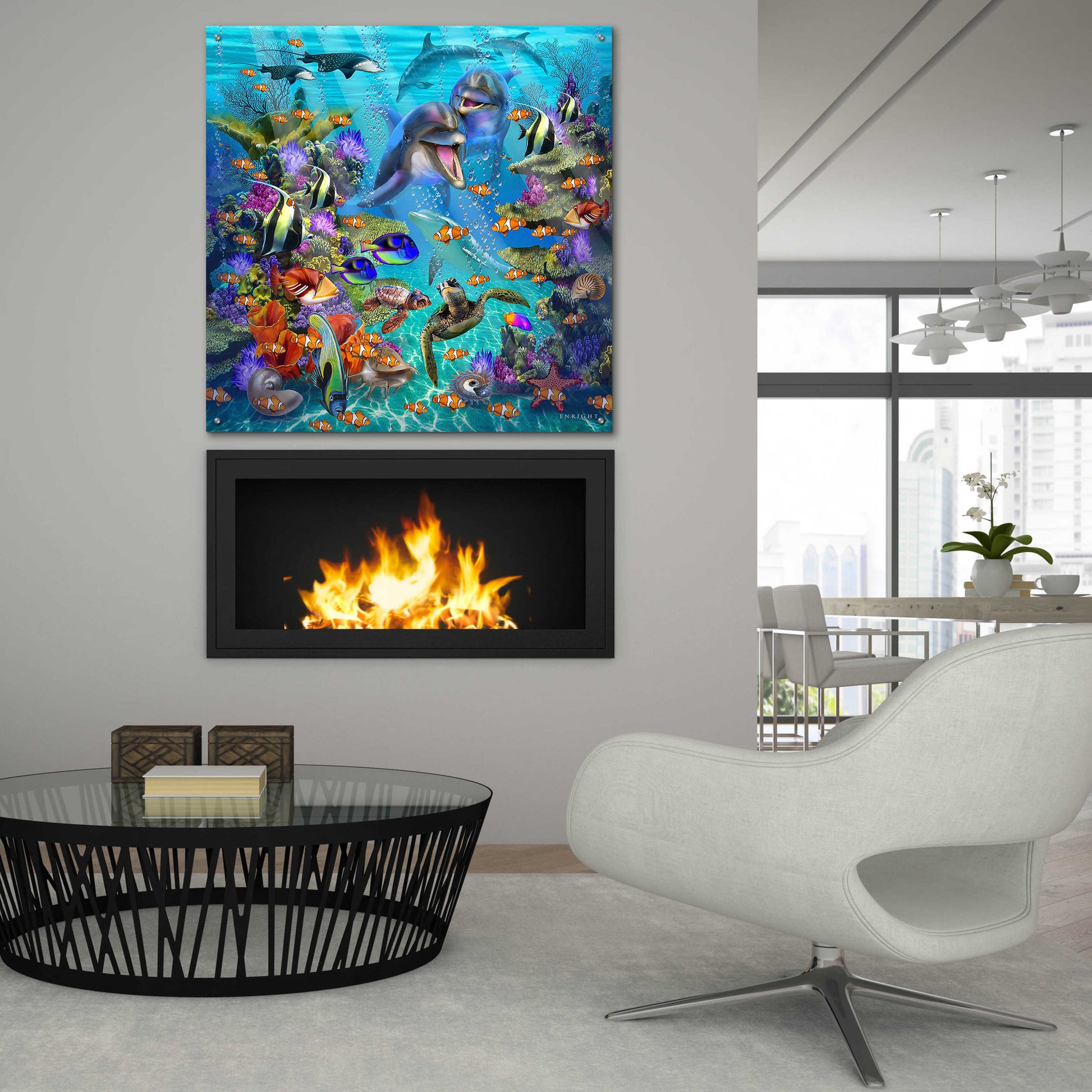 Epic Art 'Dolphin Dreamscape' by Enright, Acrylic Glass Wall Art,36x36