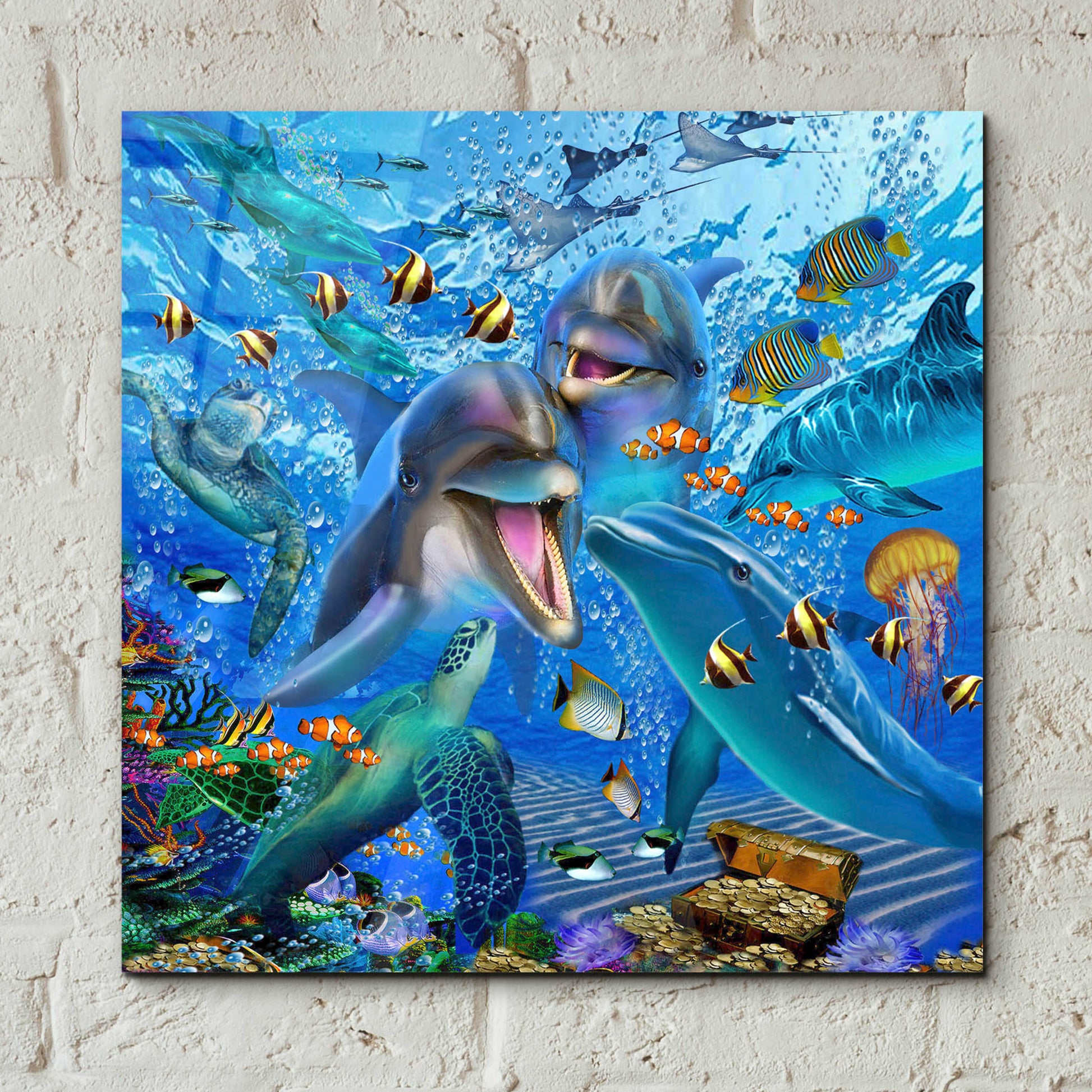 Epic Art 'Laughing Dolphins 3' by Enright, Acrylic Glass Wall Art,12x12