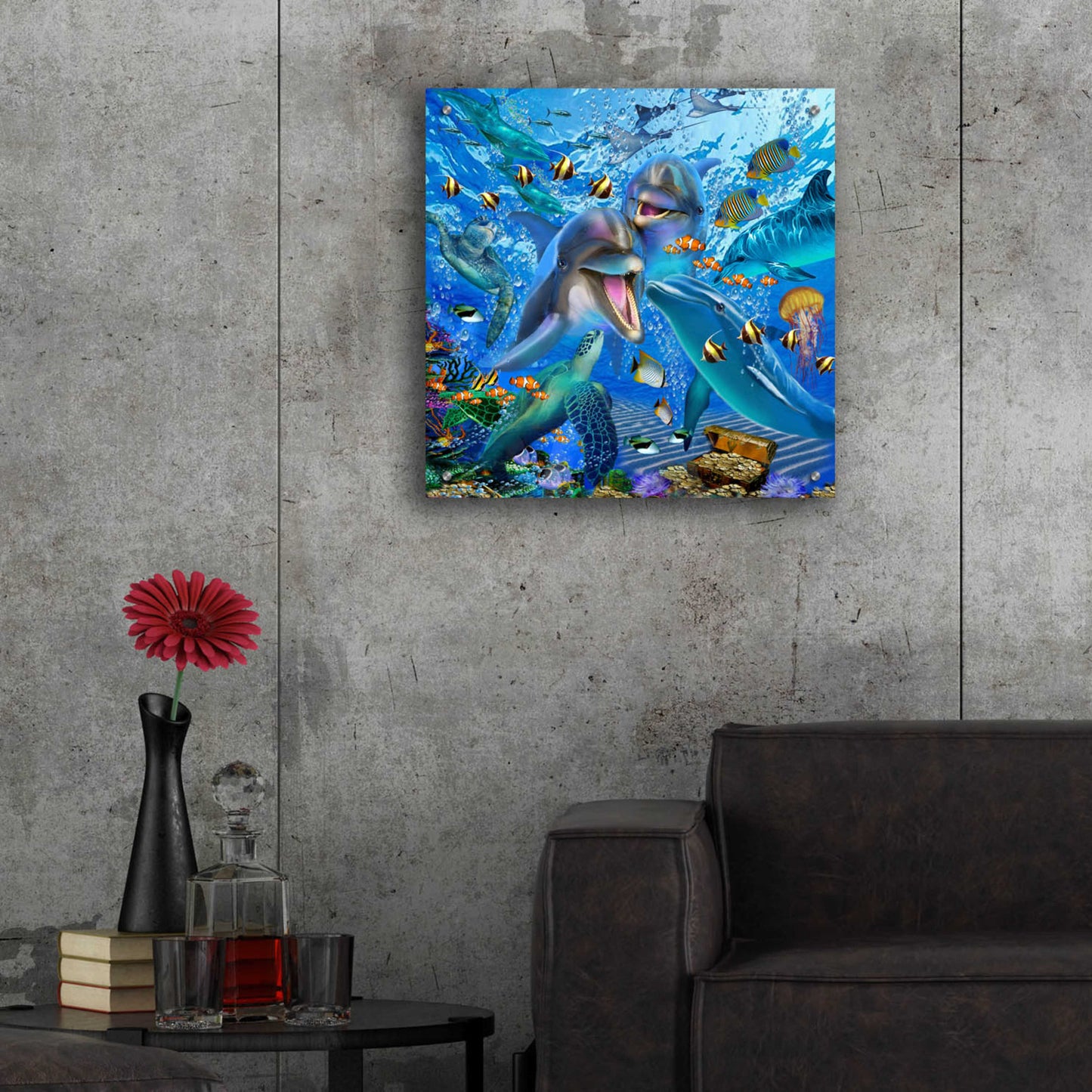 Epic Art 'Laughing Dolphins 3' by Enright, Acrylic Glass Wall Art,24x24