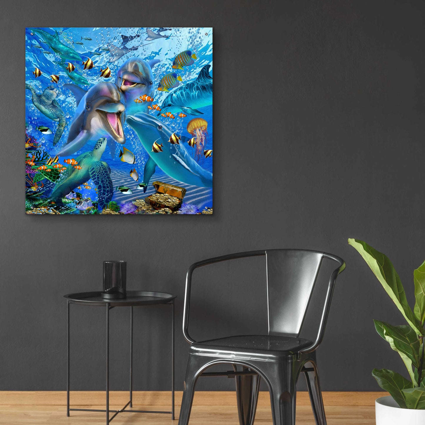 Epic Art 'Laughing Dolphins 3' by Enright, Acrylic Glass Wall Art,36x36