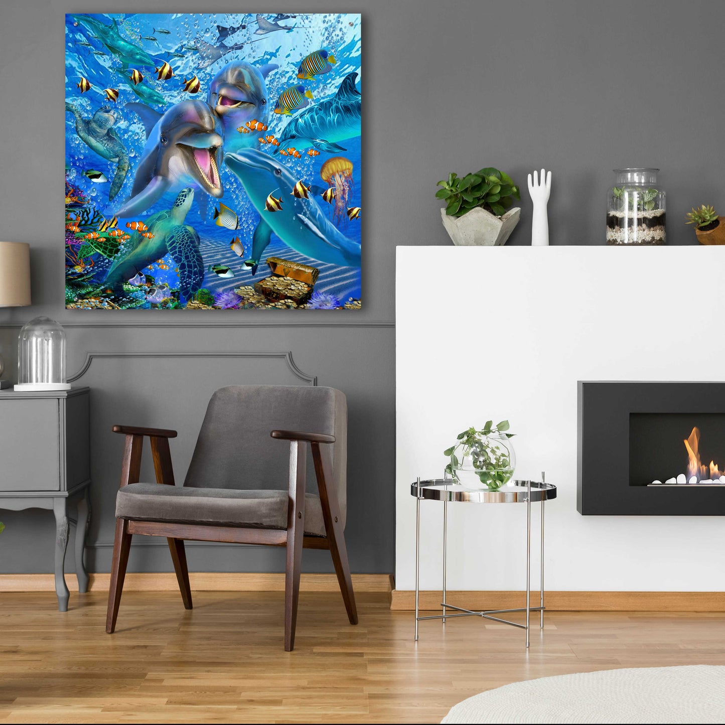 Epic Art 'Laughing Dolphins 3' by Enright, Acrylic Glass Wall Art,36x36