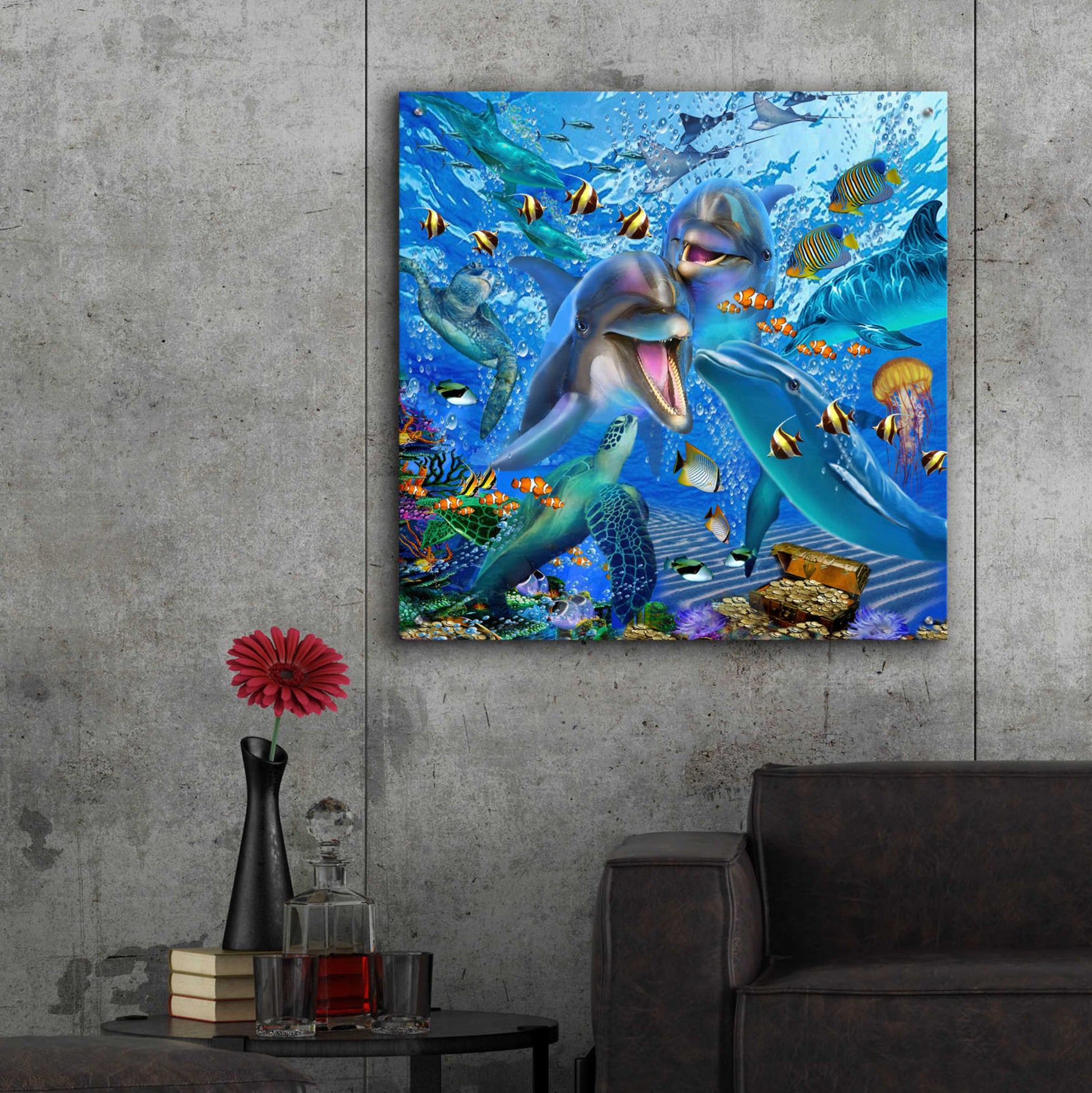 Epic Art 'Laughing Dolphins 3' by Enright, Acrylic Glass Wall Art,36x36